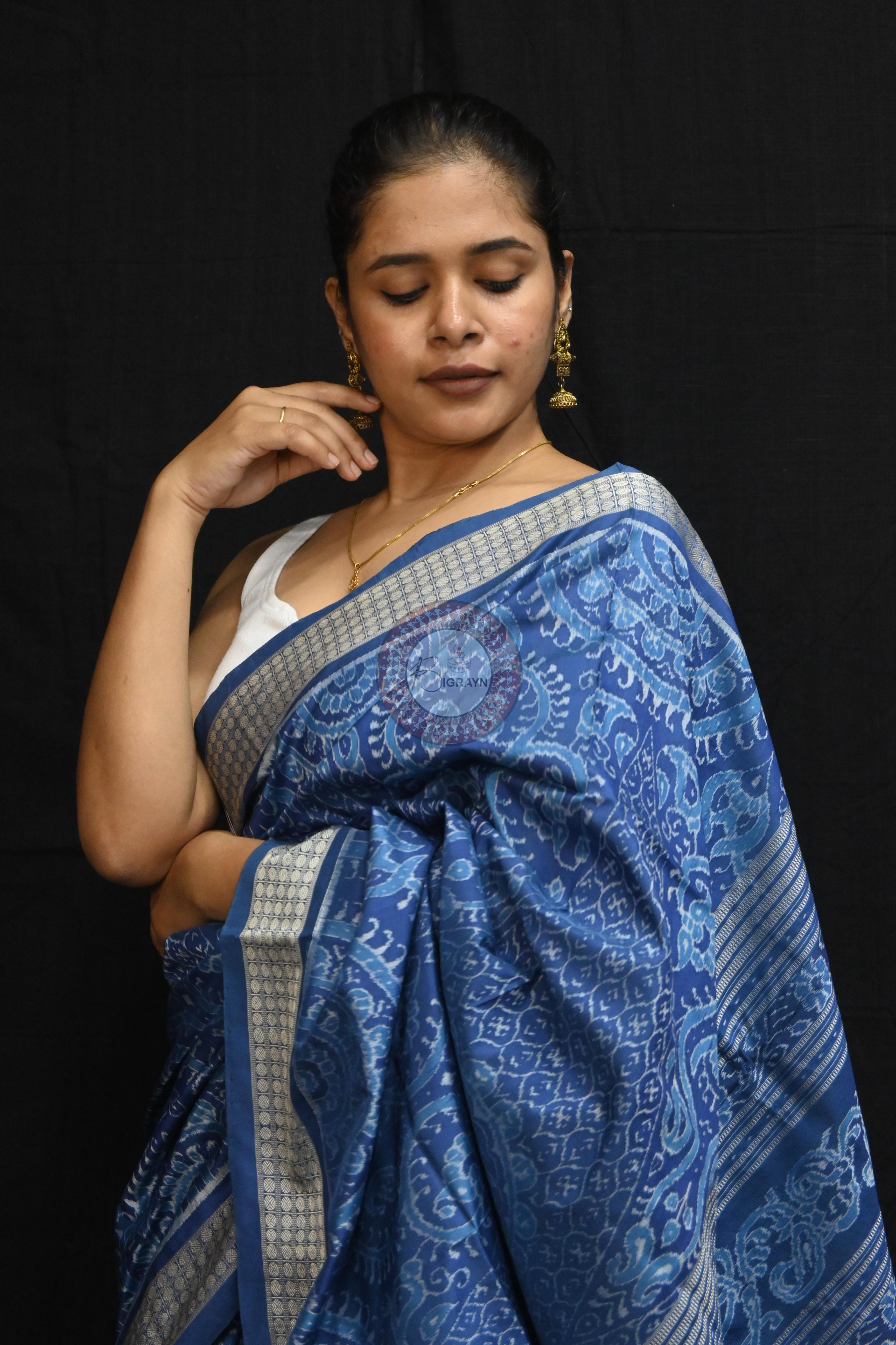 Indigo Blue Self Thikudi Design Sambalpuri Silk Saree