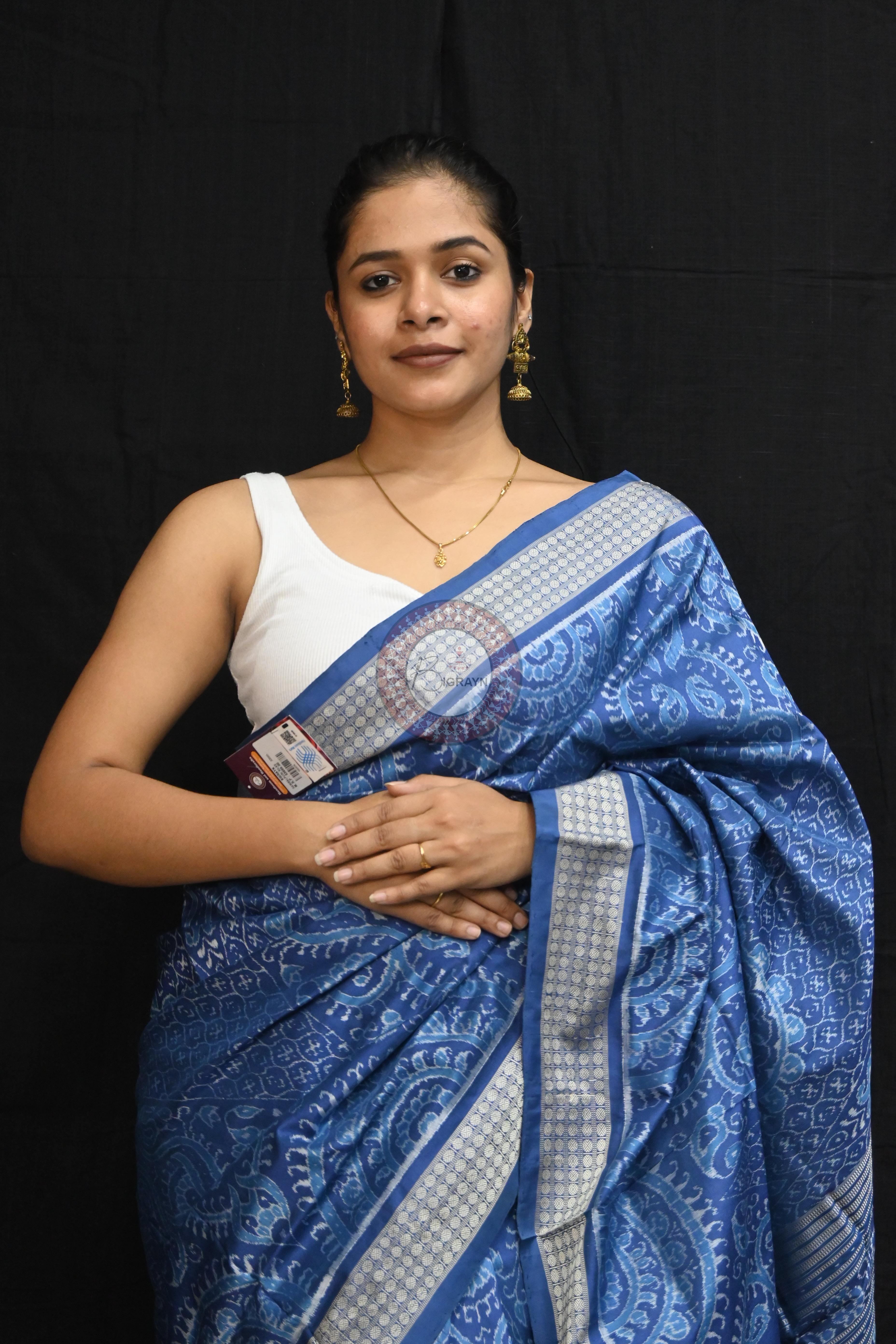 Indigo Blue Self Thikudi Design Sambalpuri Silk Saree