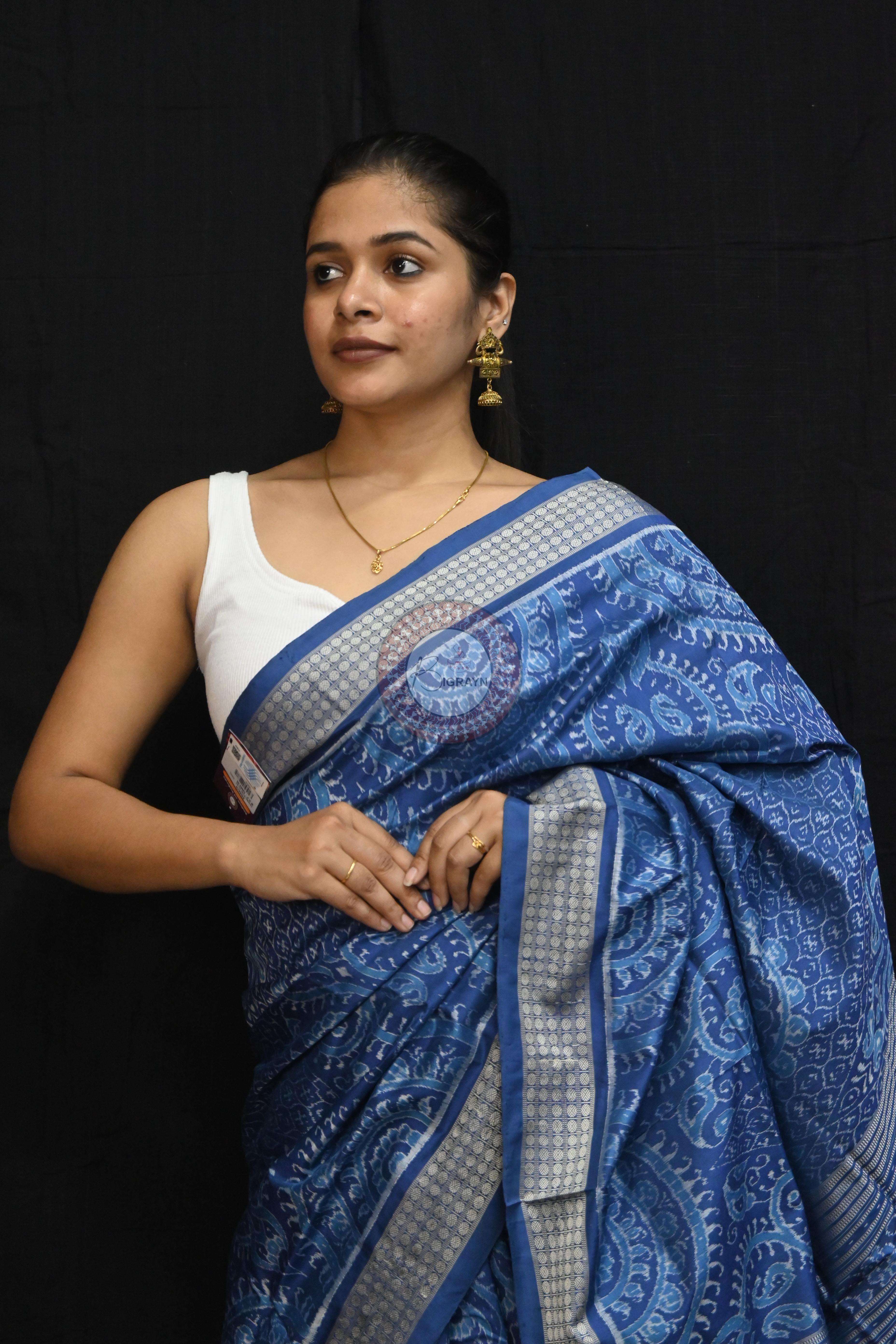 Indigo Blue Self Thikudi Design Sambalpuri Silk Saree