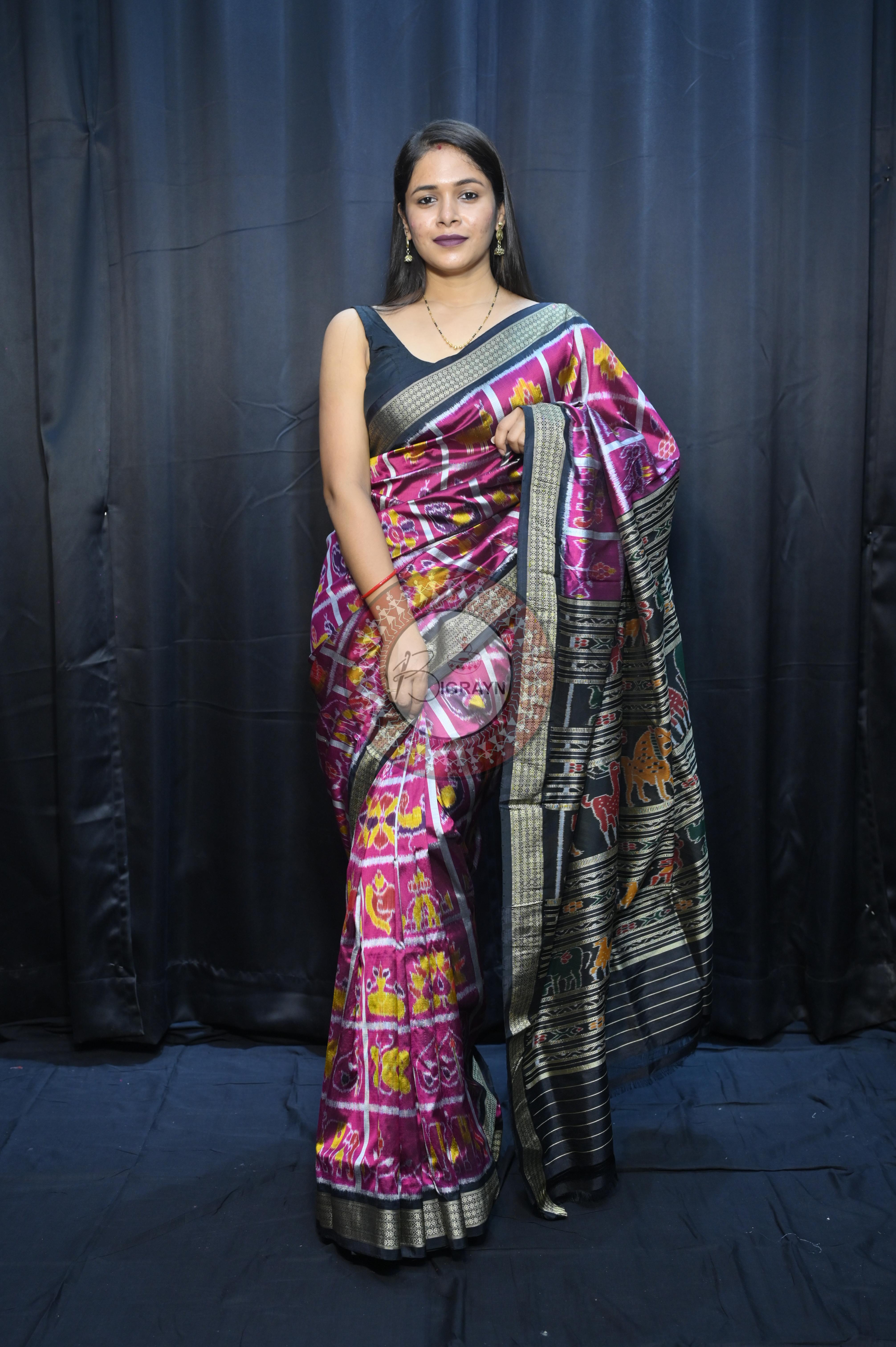 Magenta Black Nabakothi Design Mulberry Silk Saree