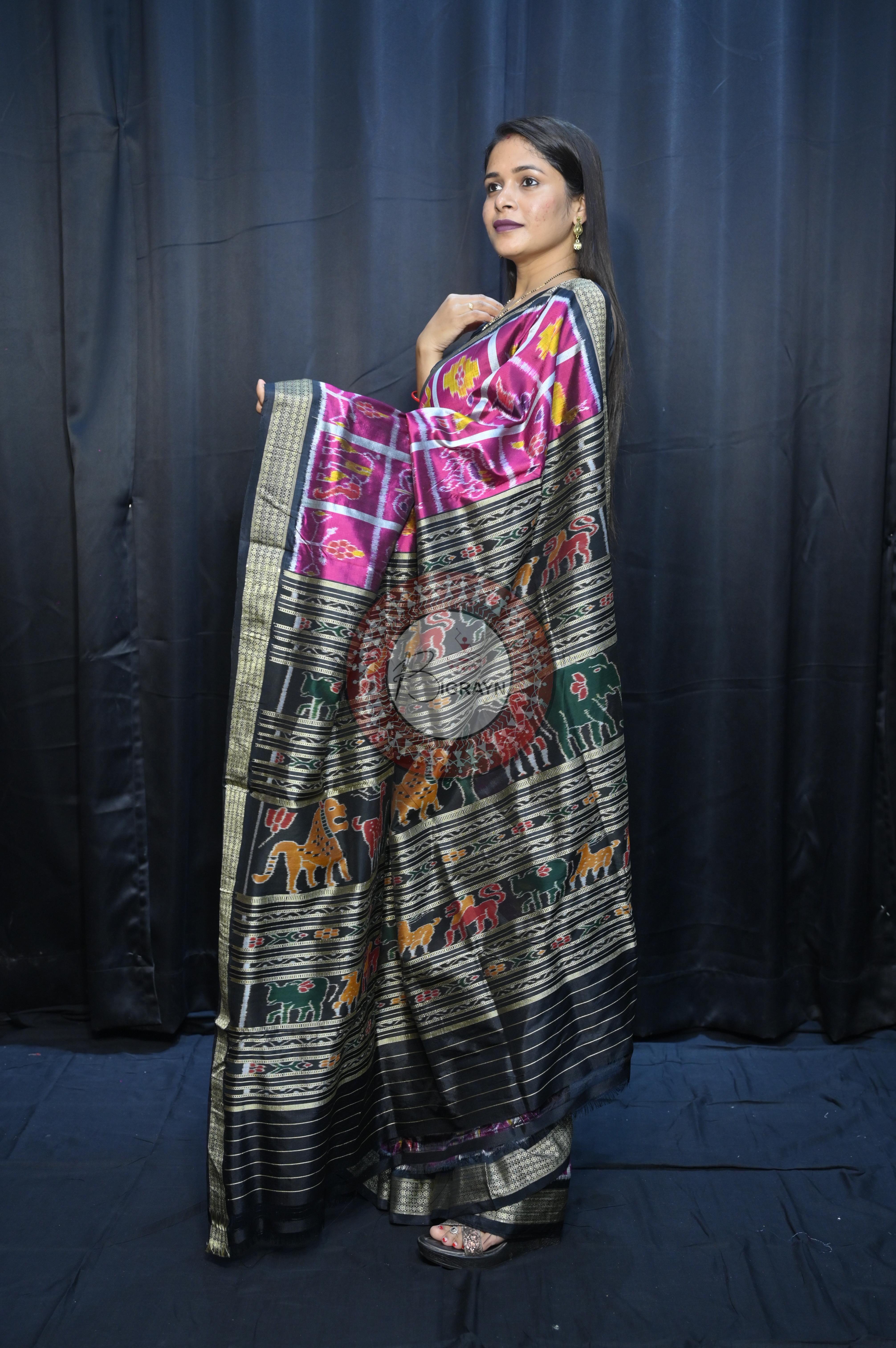 Magenta Black Nabakothi Design Mulberry Silk Saree