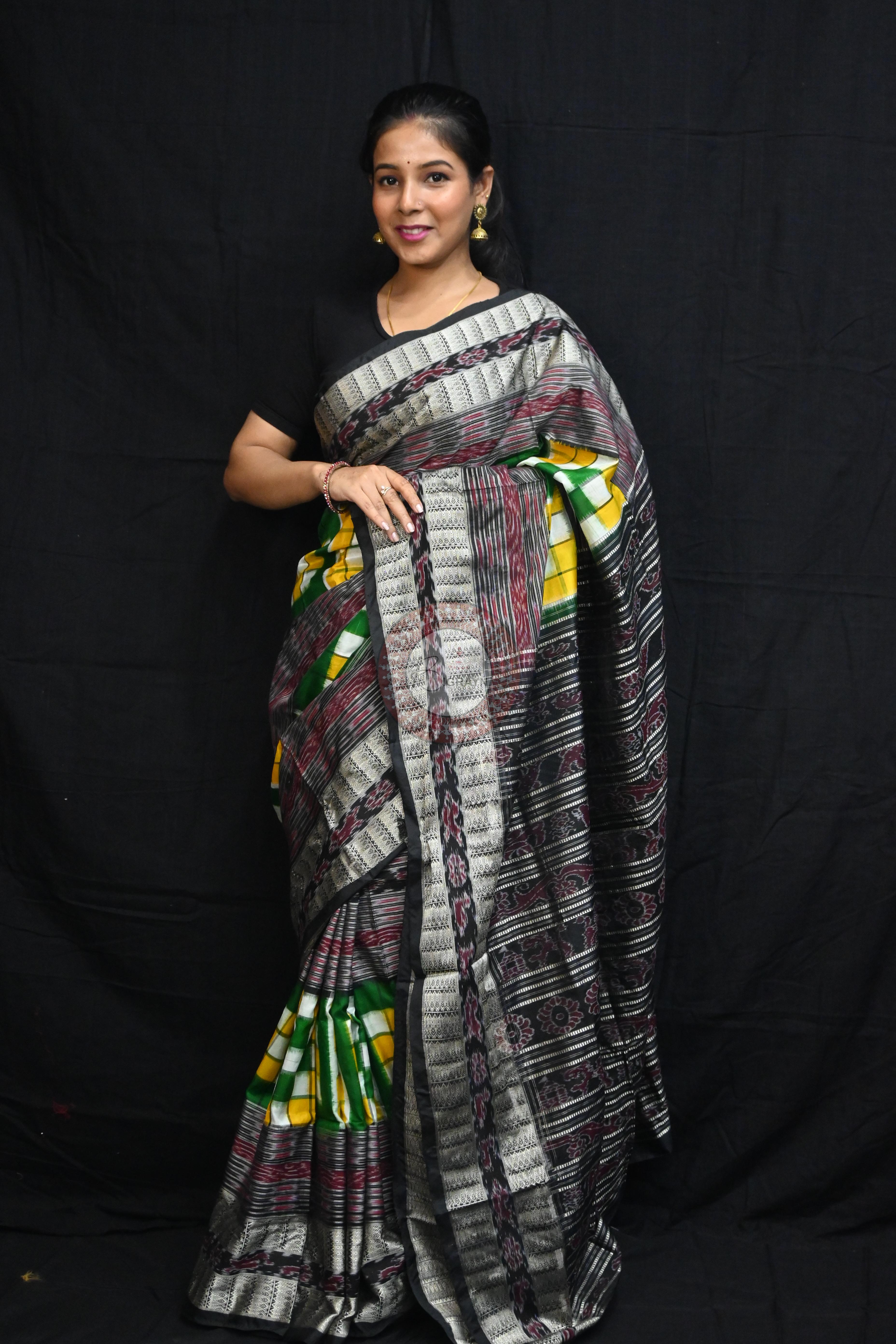 Green Black BichitraPuri Sambalpuri Silk Saree
