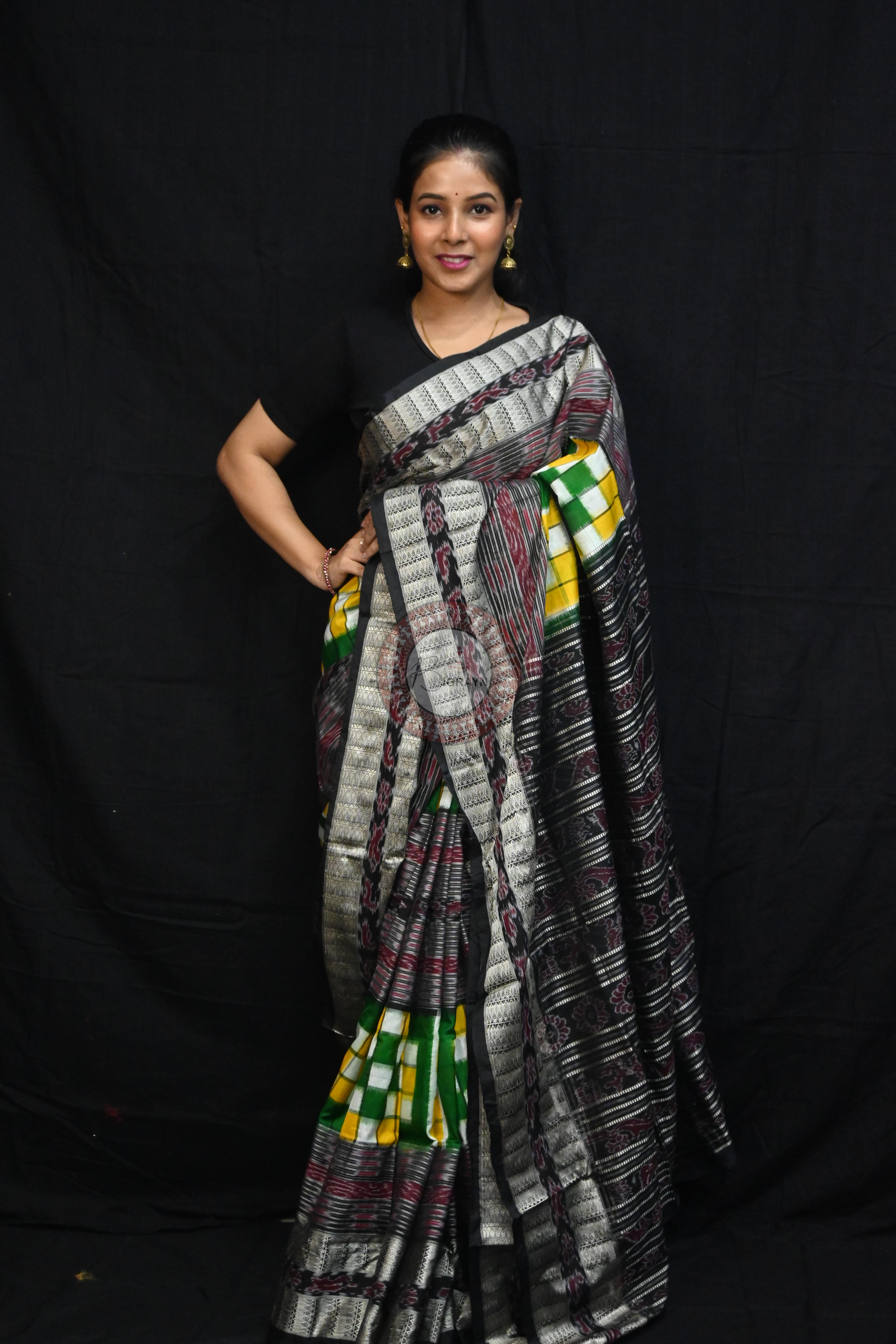 Green Black BichitraPuri Sambalpuri Silk Saree