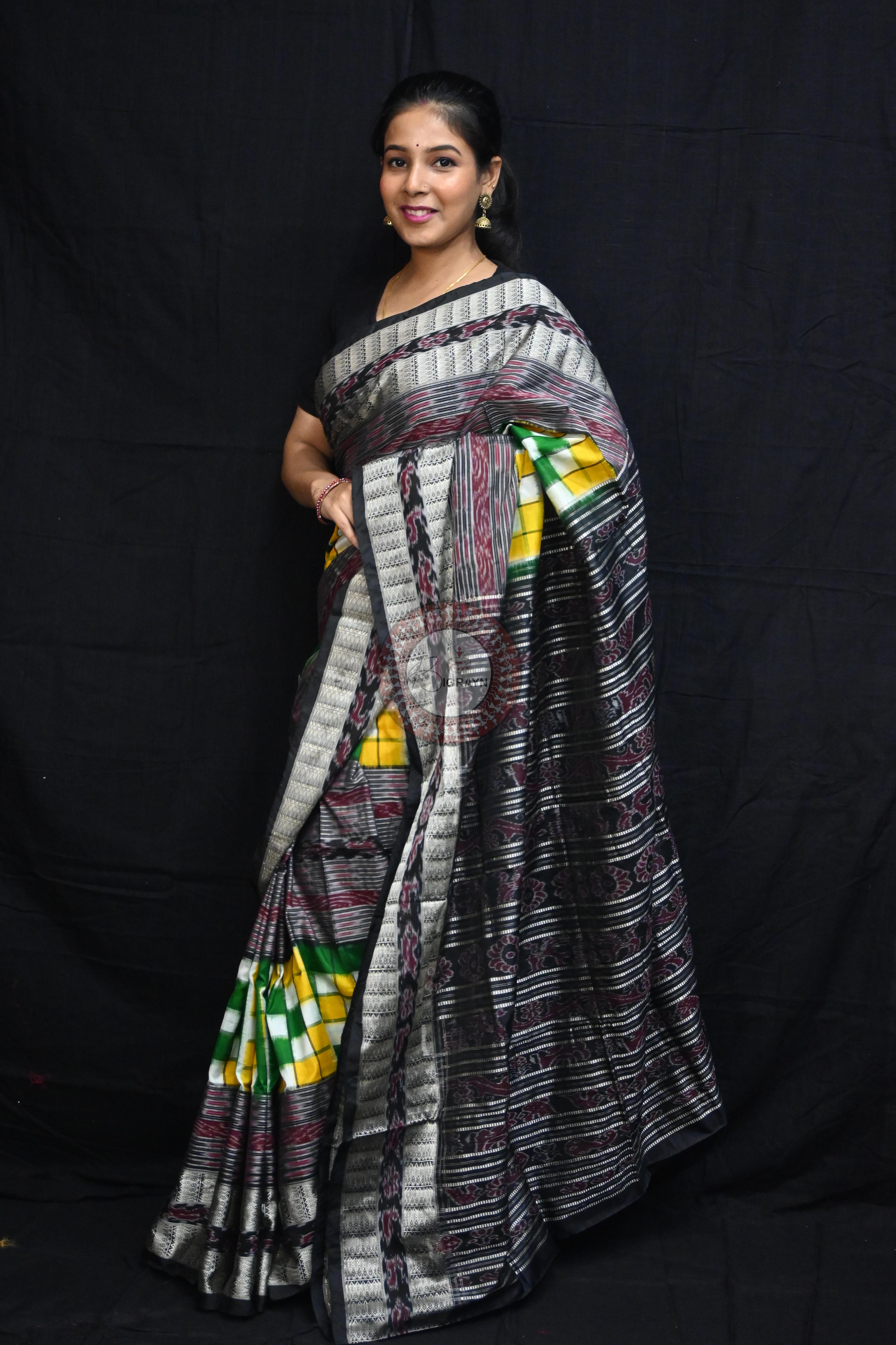 Green Black BichitraPuri Sambalpuri Silk Saree