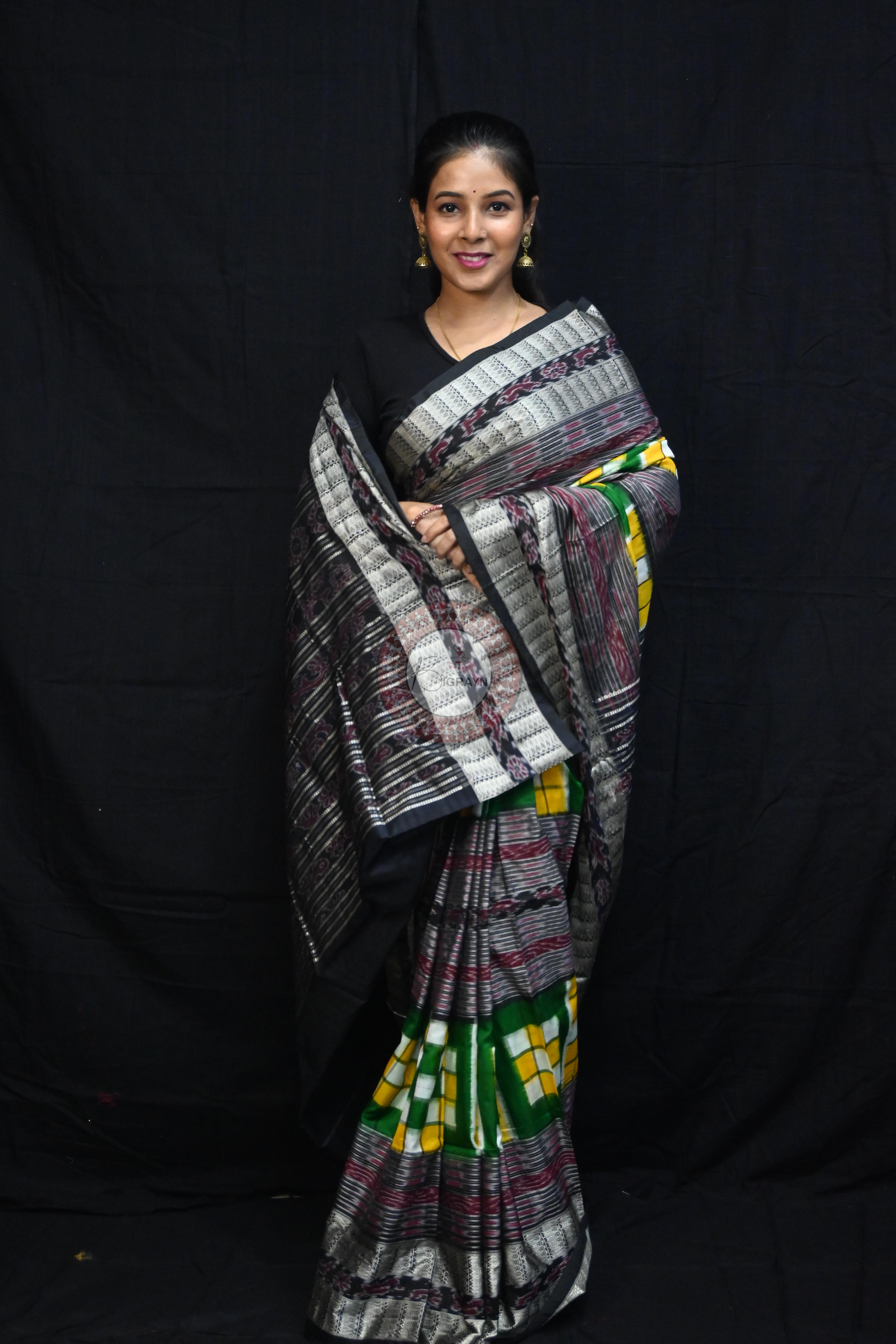 Green Black BichitraPuri Sambalpuri Silk Saree