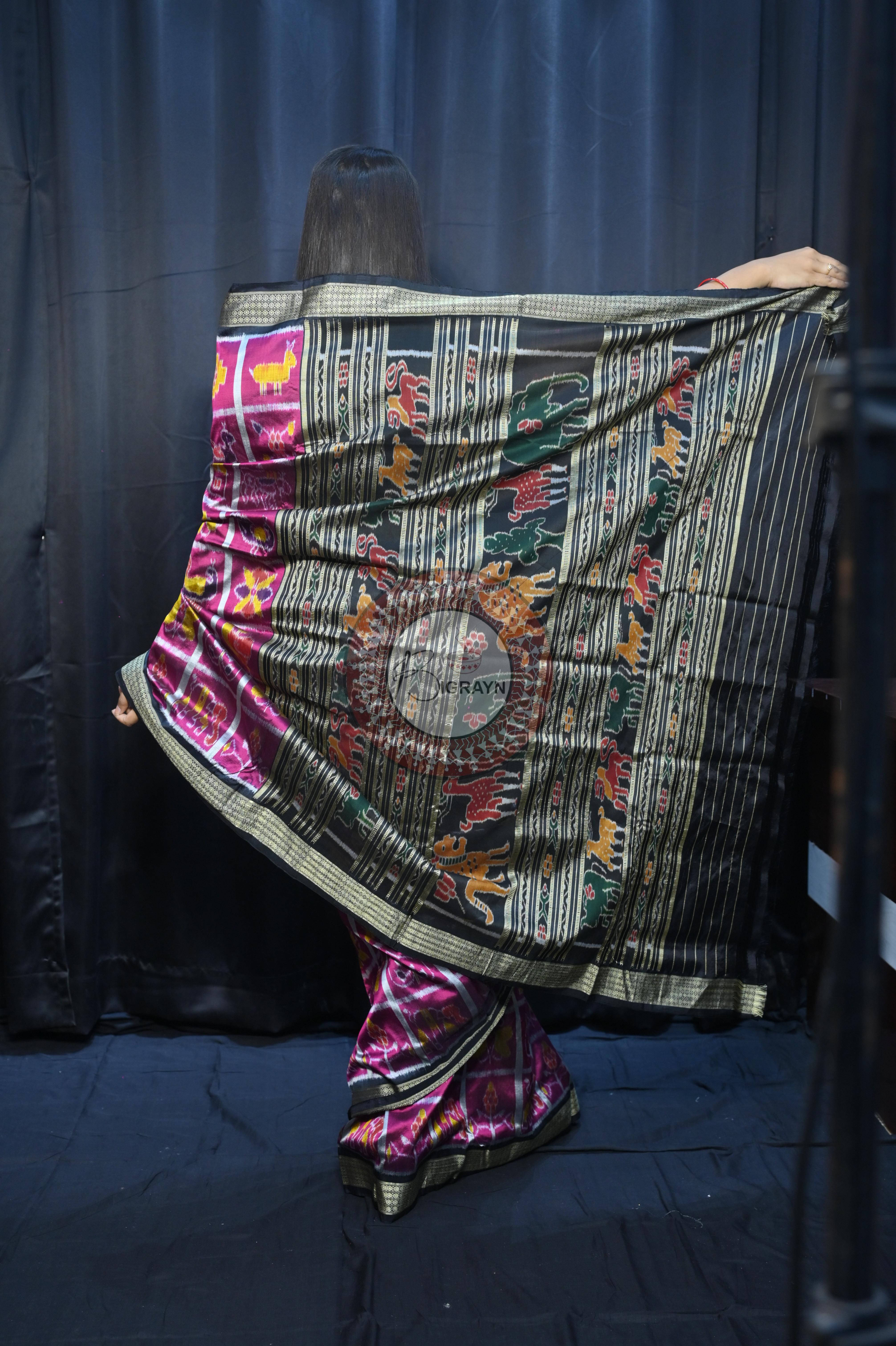 Magenta Black Nabakothi Design Mulberry Silk Saree