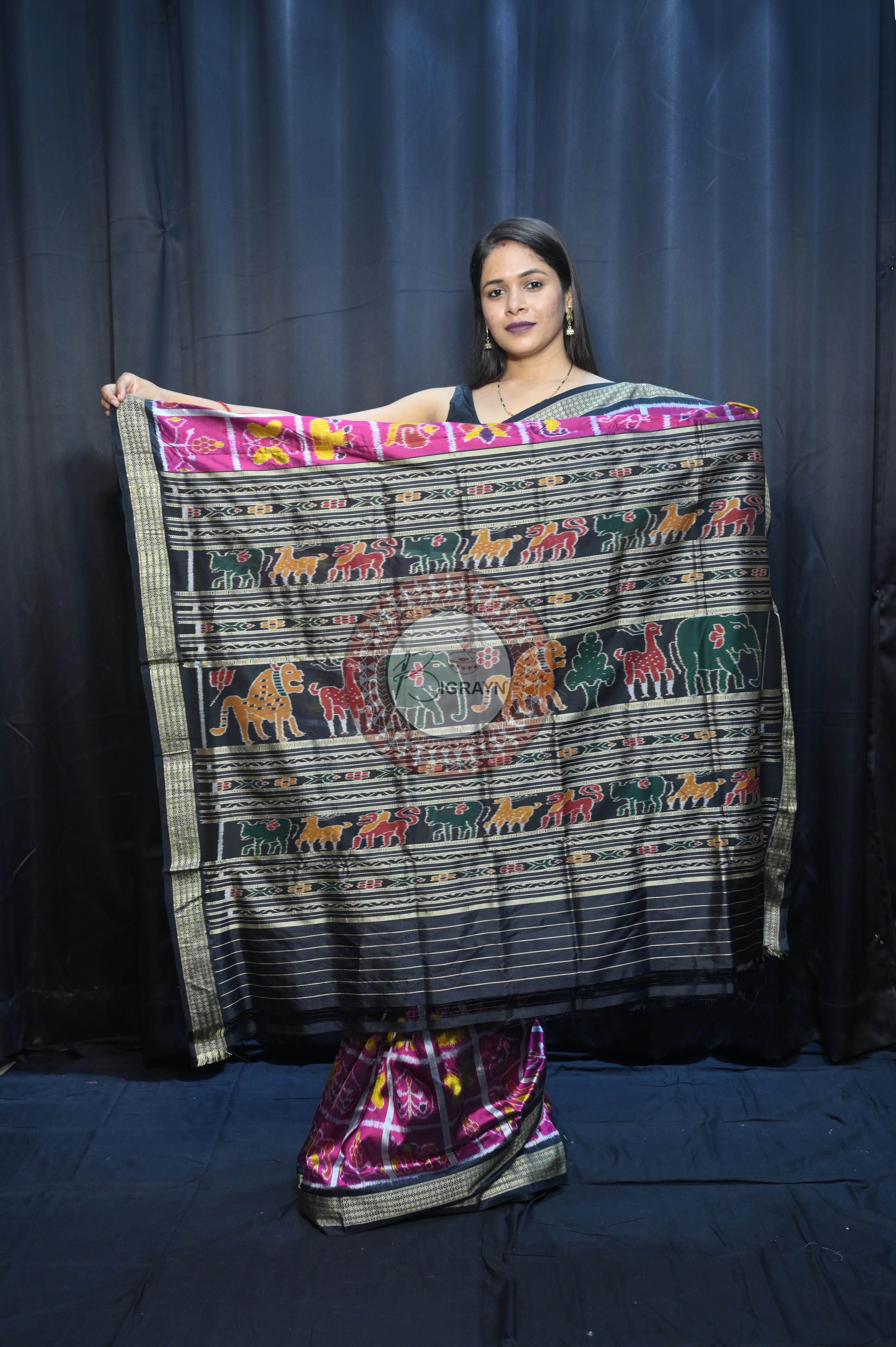 Magenta Black Nabakothi Design Mulberry Silk Saree