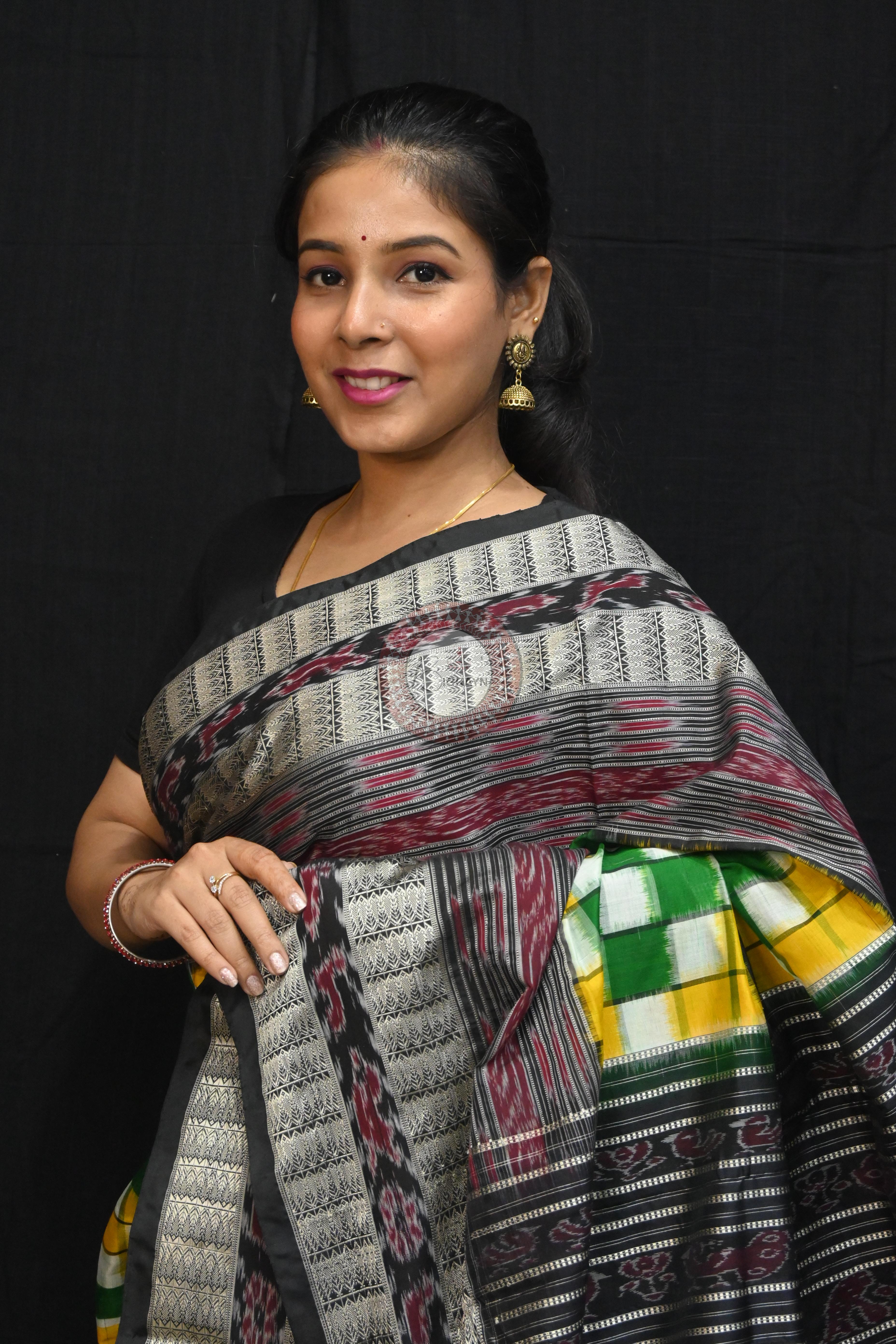 Green Black BichitraPuri Sambalpuri Silk Saree