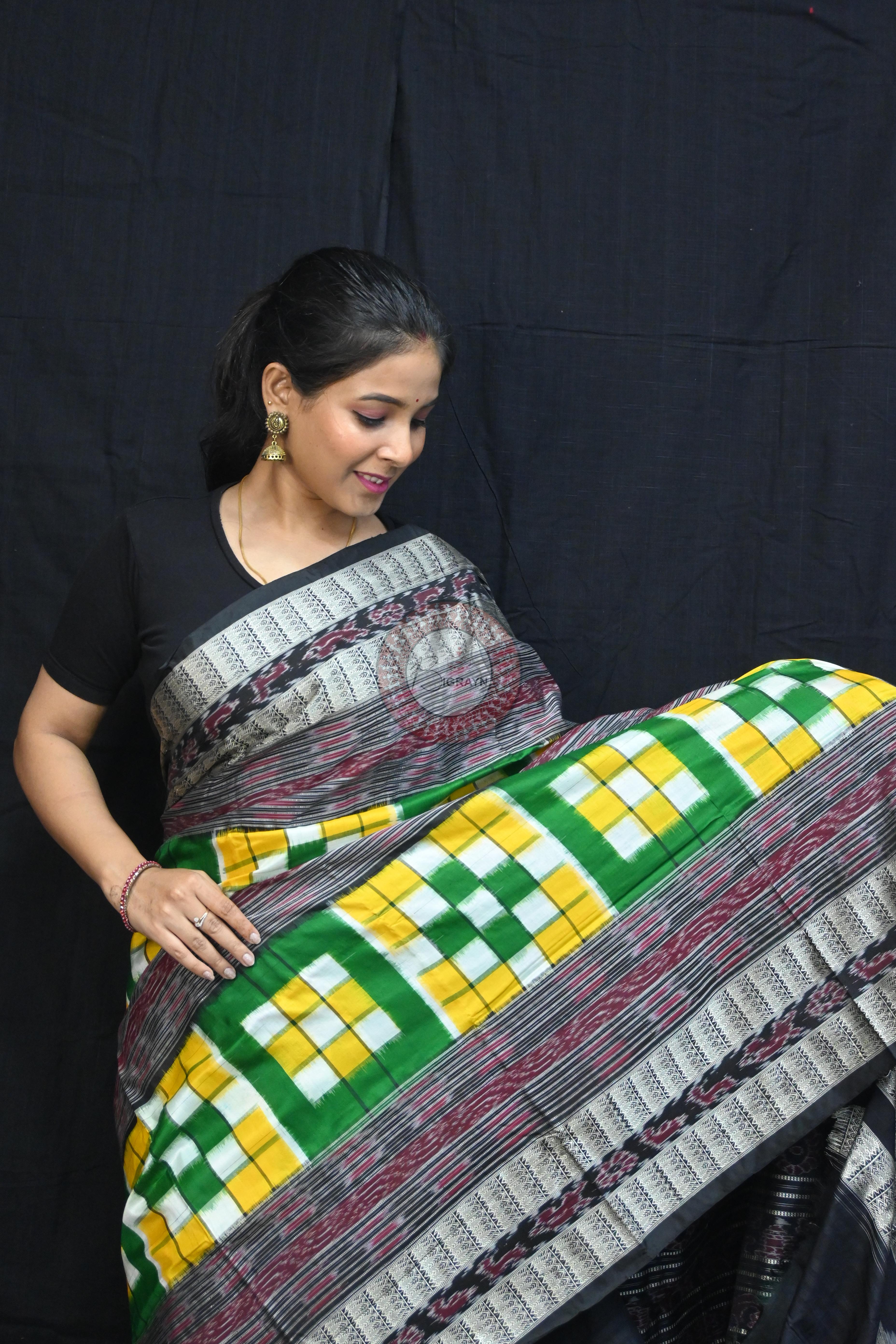 Green Black BichitraPuri Sambalpuri Silk Saree