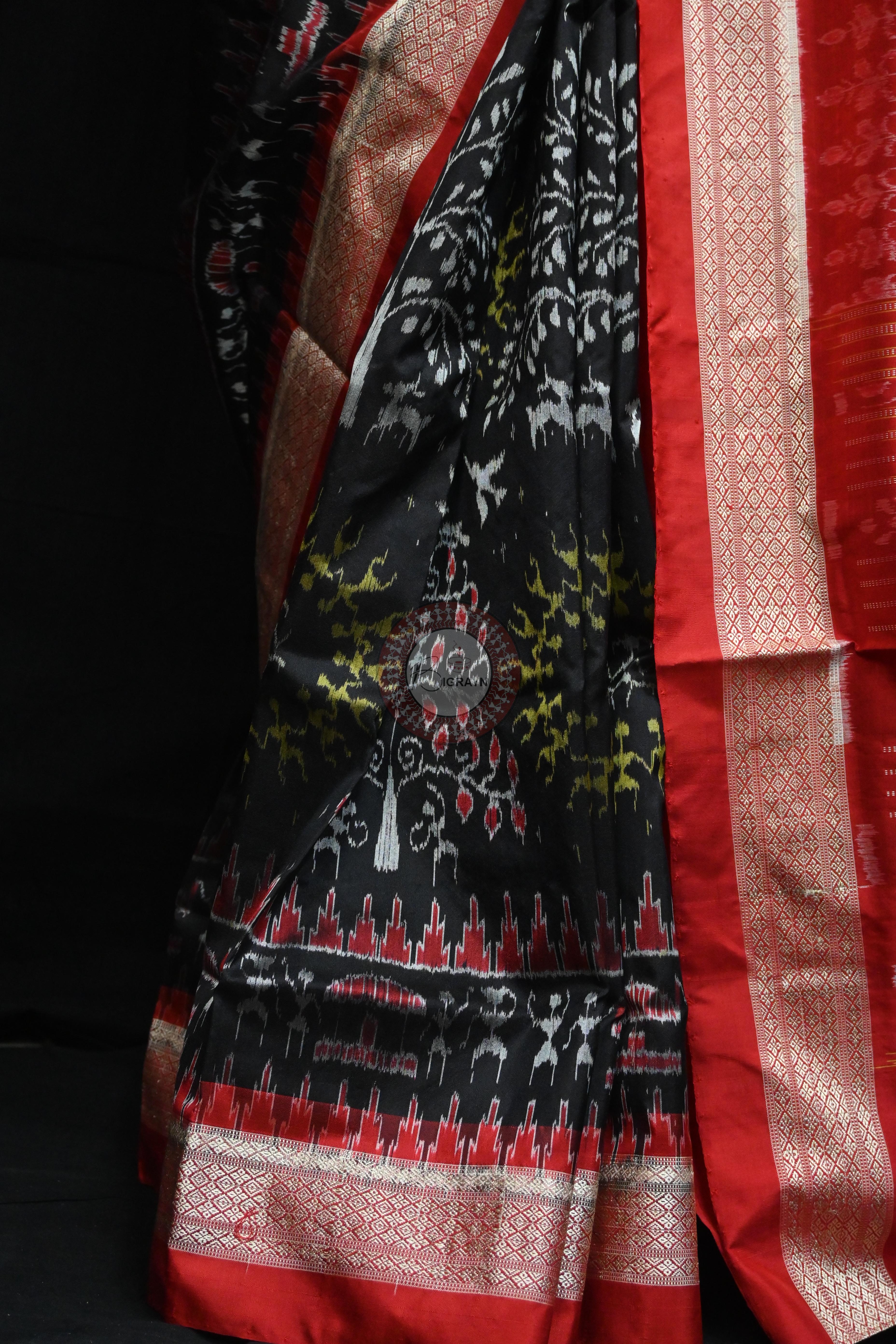 Black Red Trees Tribal Circles Sambalpuri Silk