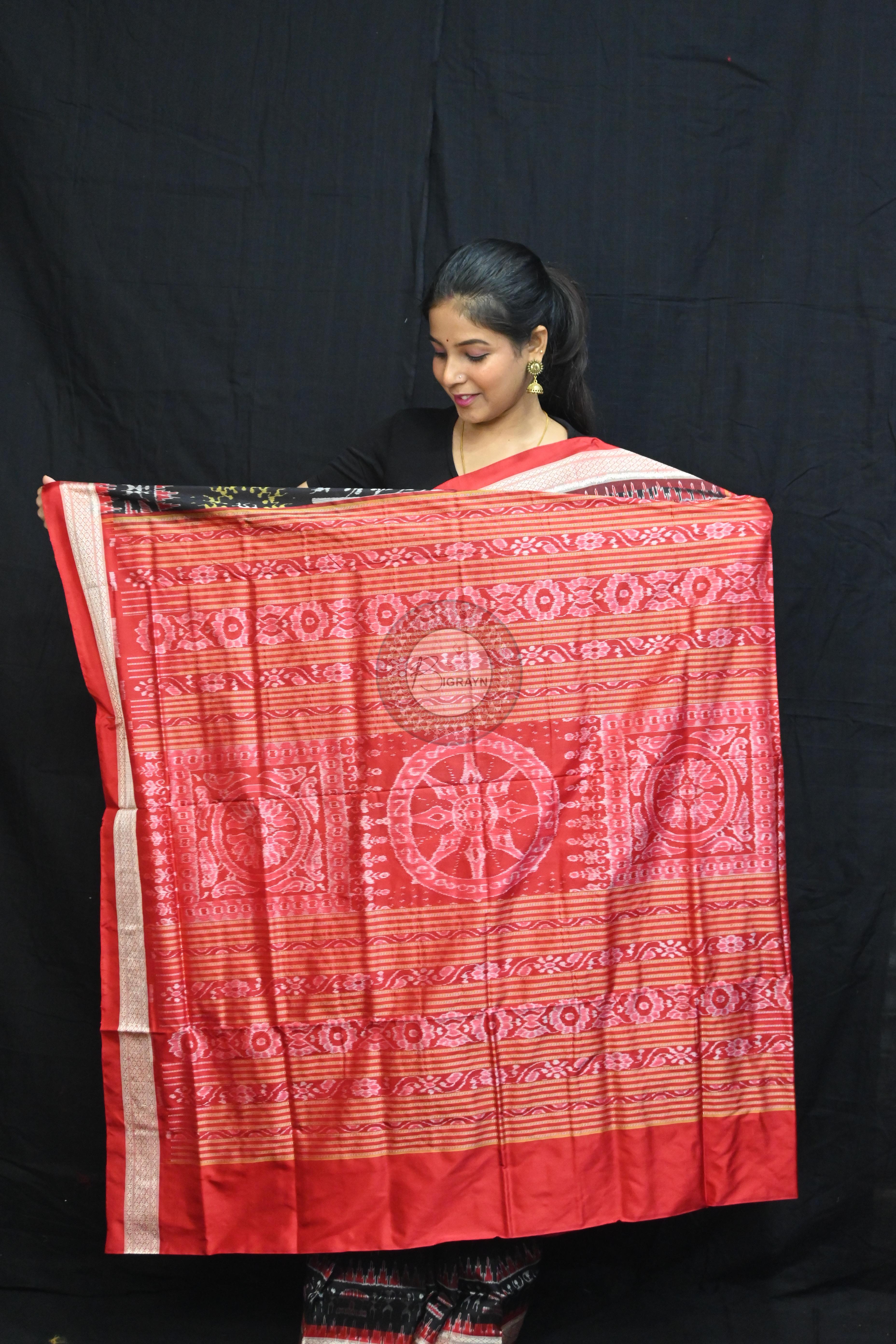 Black Red Trees Tribal Circles Sambalpuri Silk