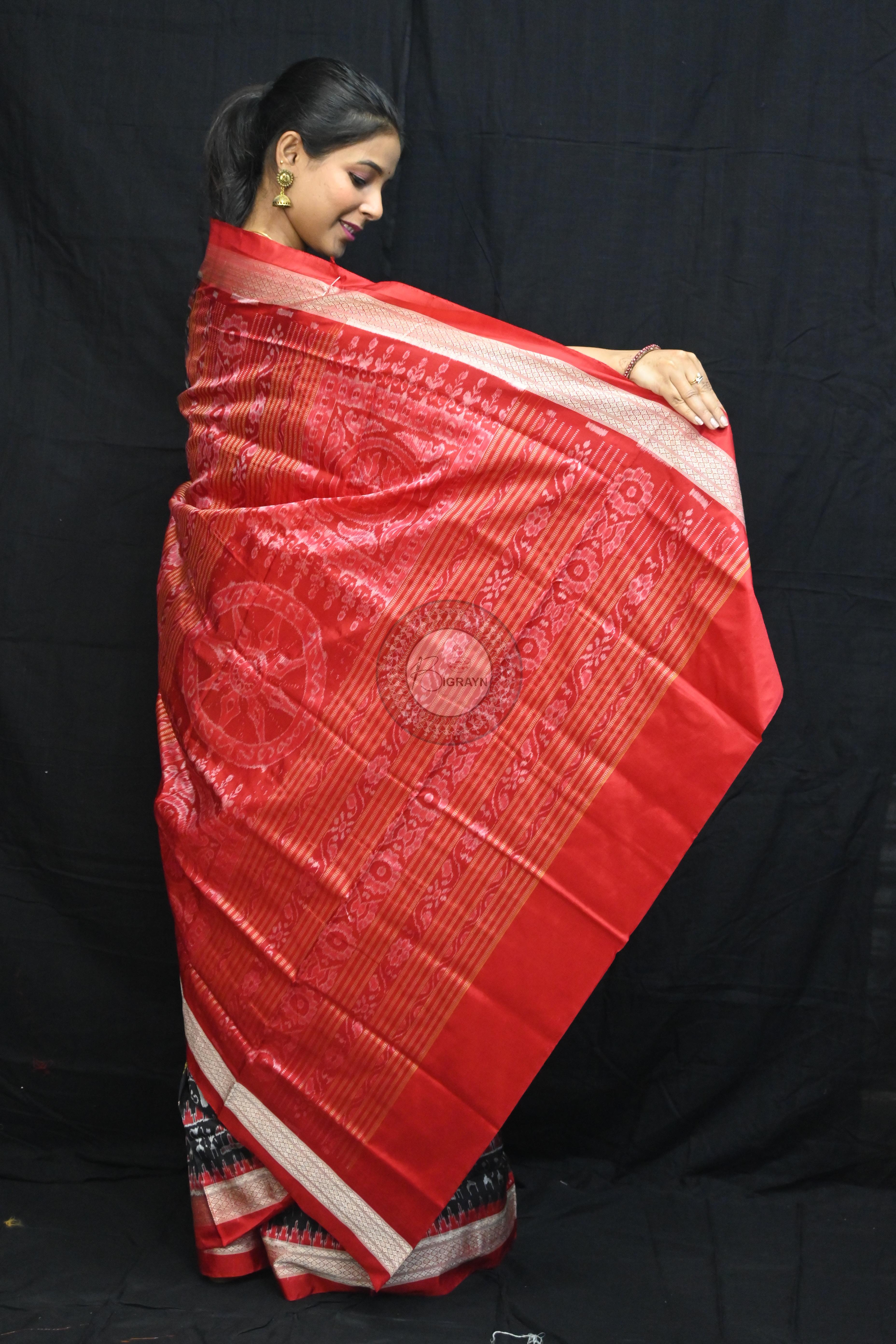 Black Red Trees Tribal Circles Sambalpuri Silk