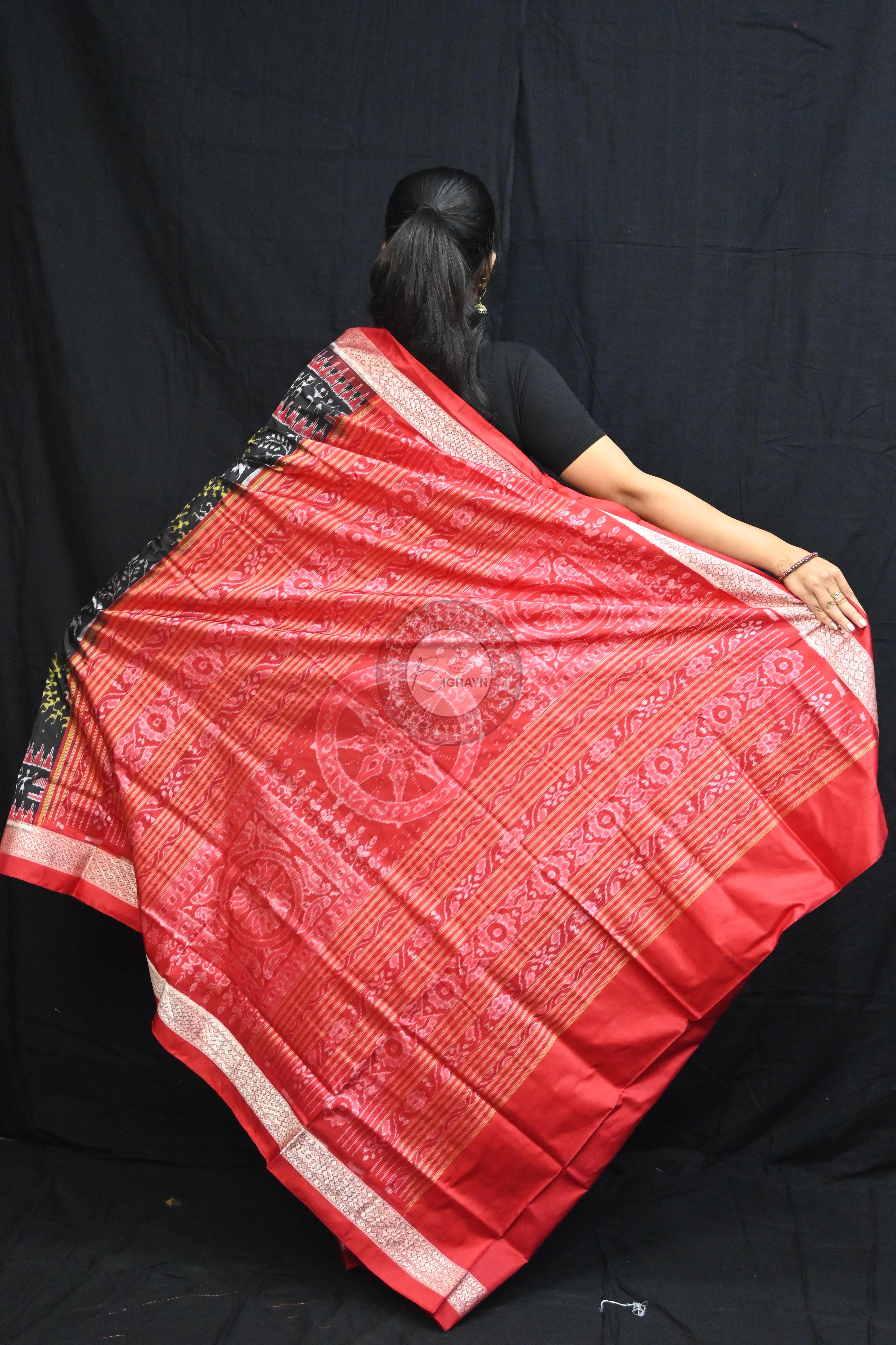 Black Red Trees Tribal Circles Sambalpuri Silk