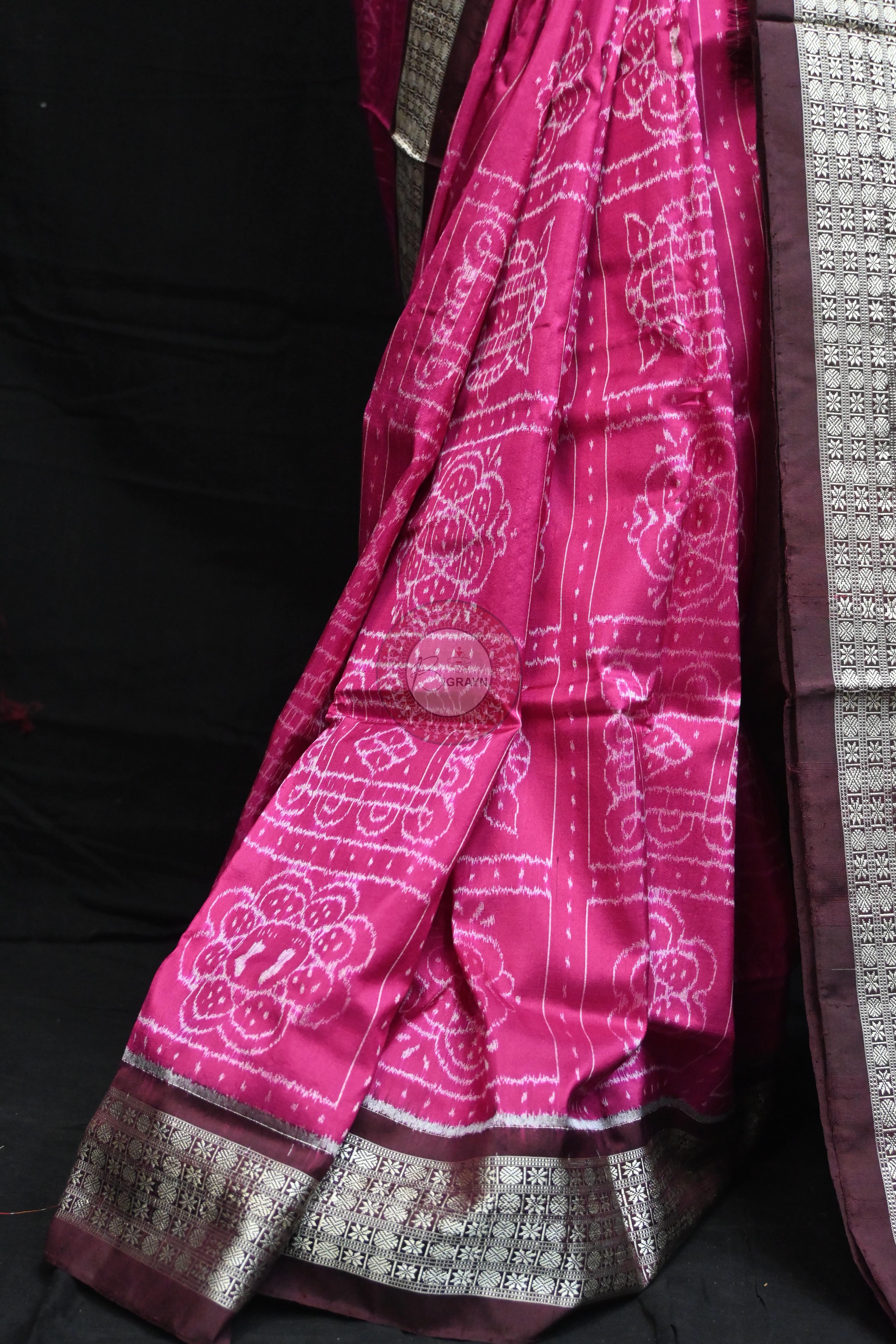 Magenta Coffee Laxmi Pada Squares Sambalpuri Silk Saree