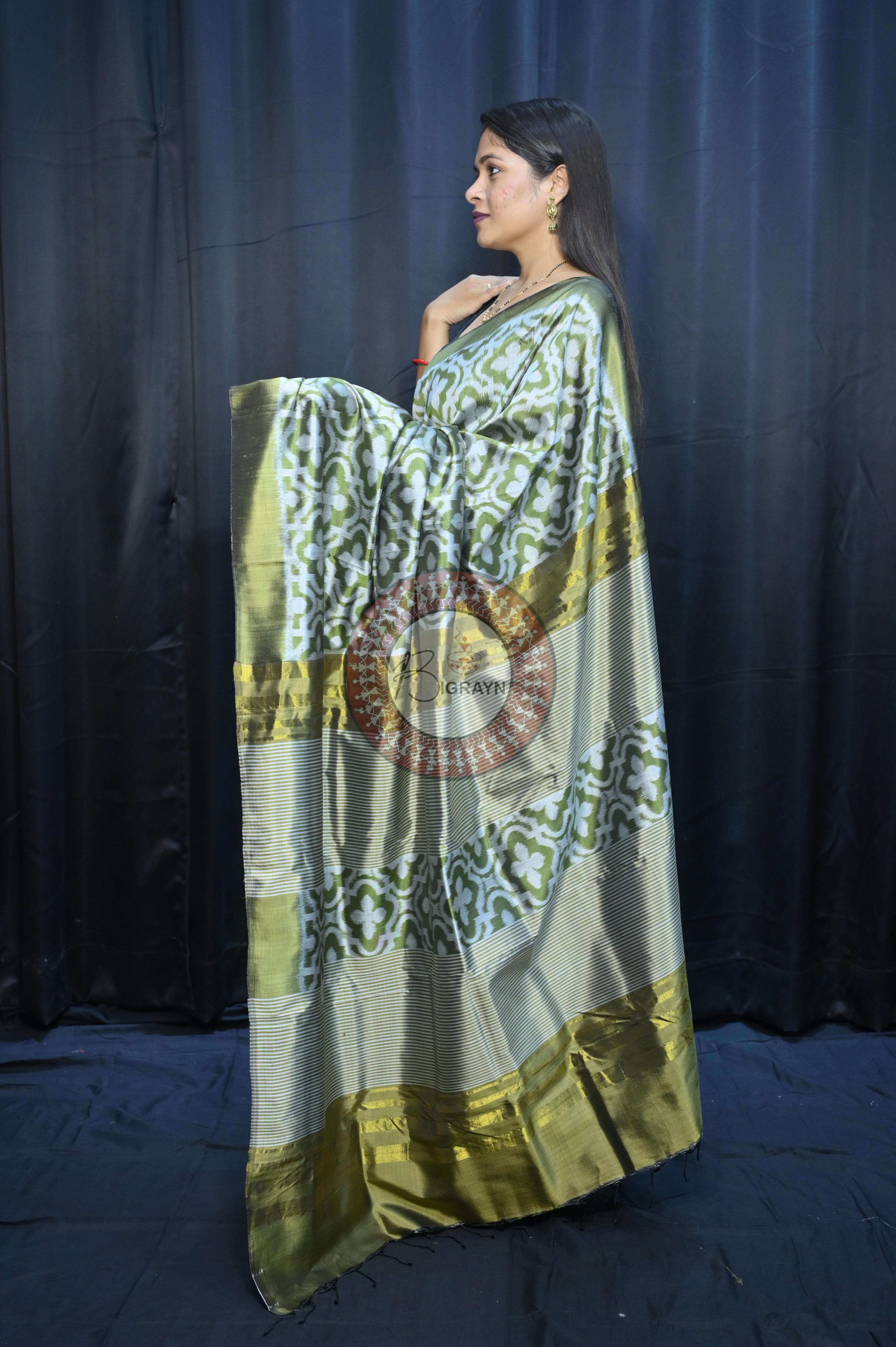 Mehendi Green Madhu Malati Design Mulberry Silk Saree