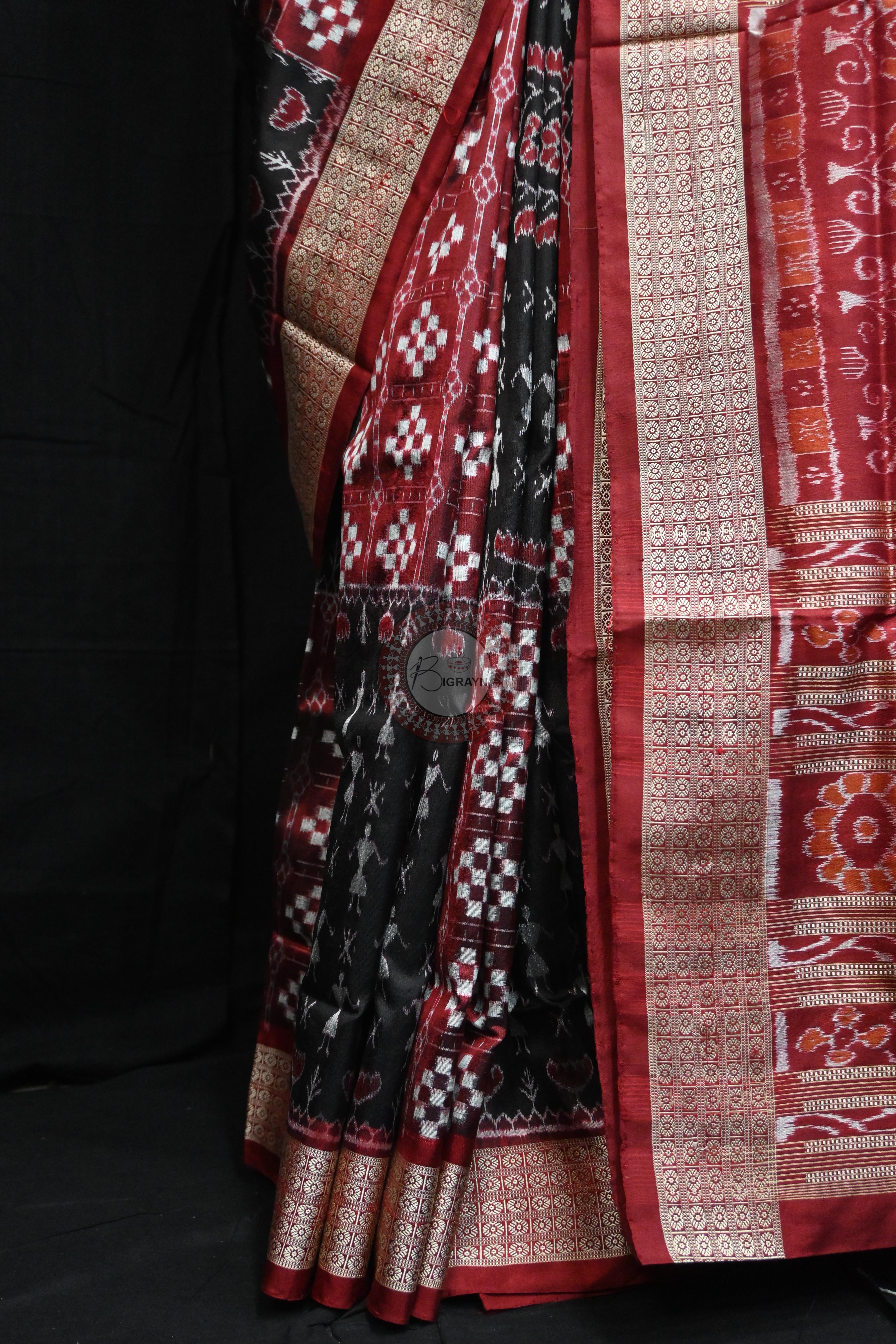 Red Black Pasapali And Tribal Sambalpuri Silk Saree