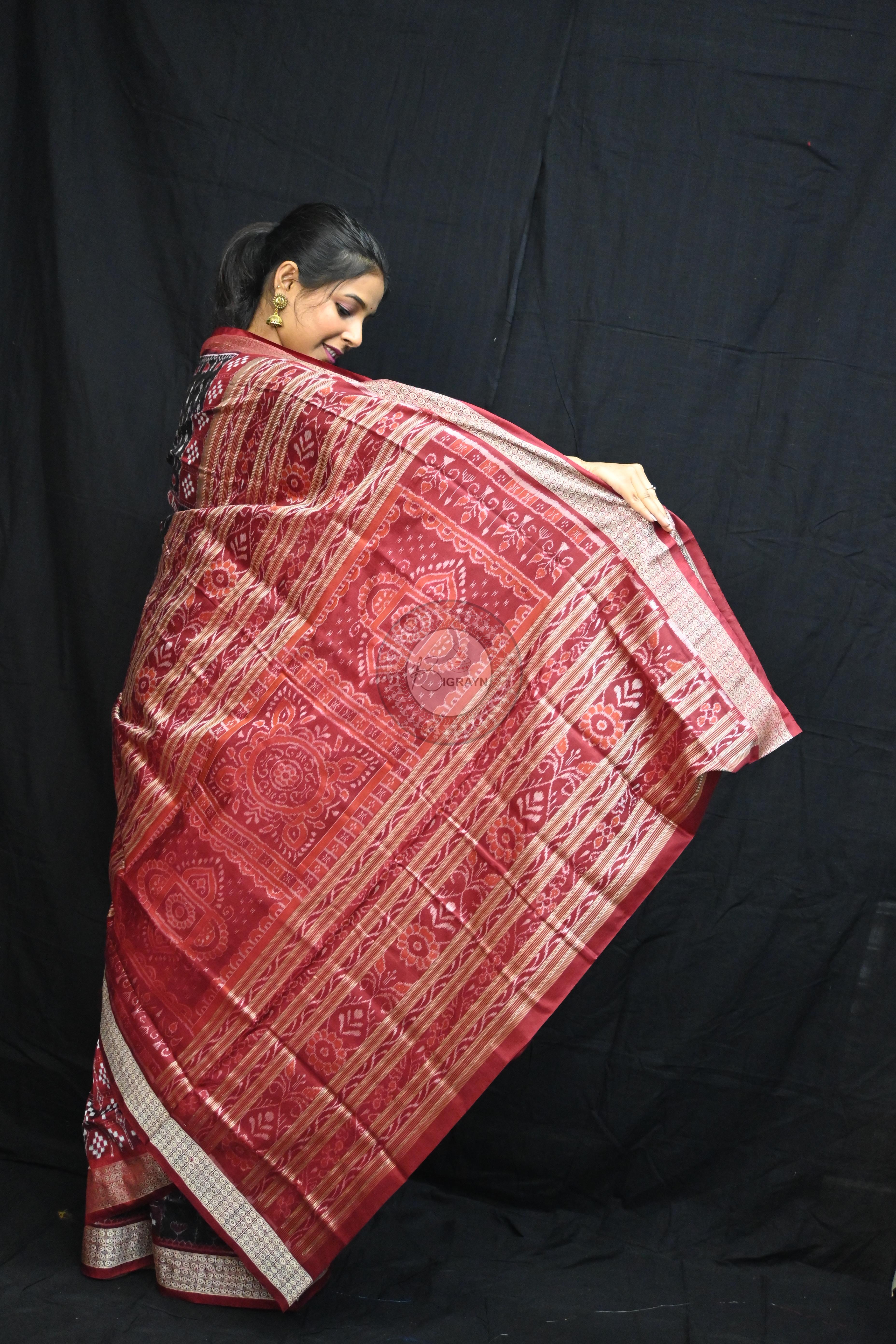 Red Black Pasapali And Tribal Sambalpuri Silk Saree