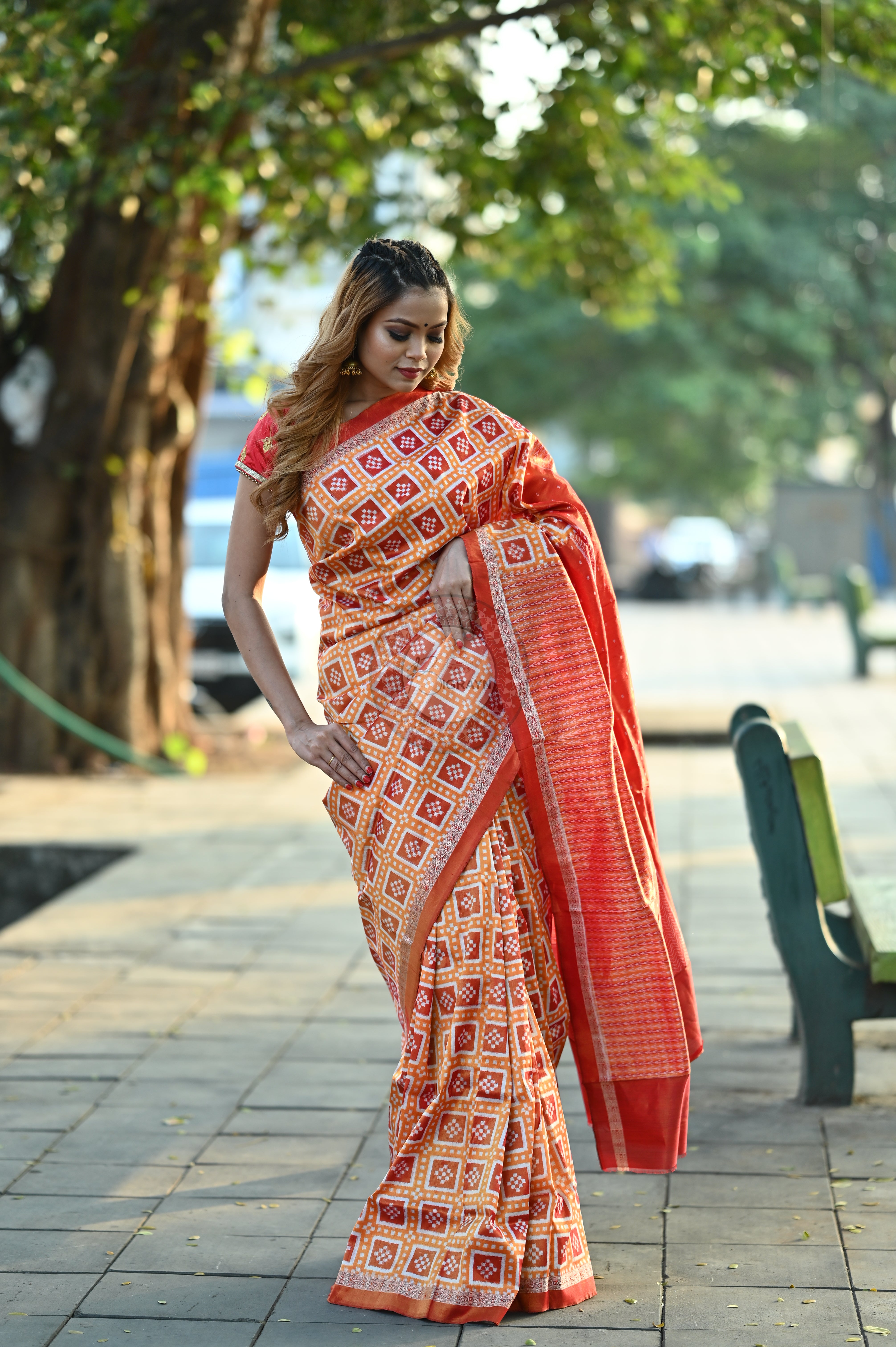 "Odisha Handloom Tissue Silk Saree with shimmering texture, elegant zari border, and lightweight drape, handcrafted by artisans"