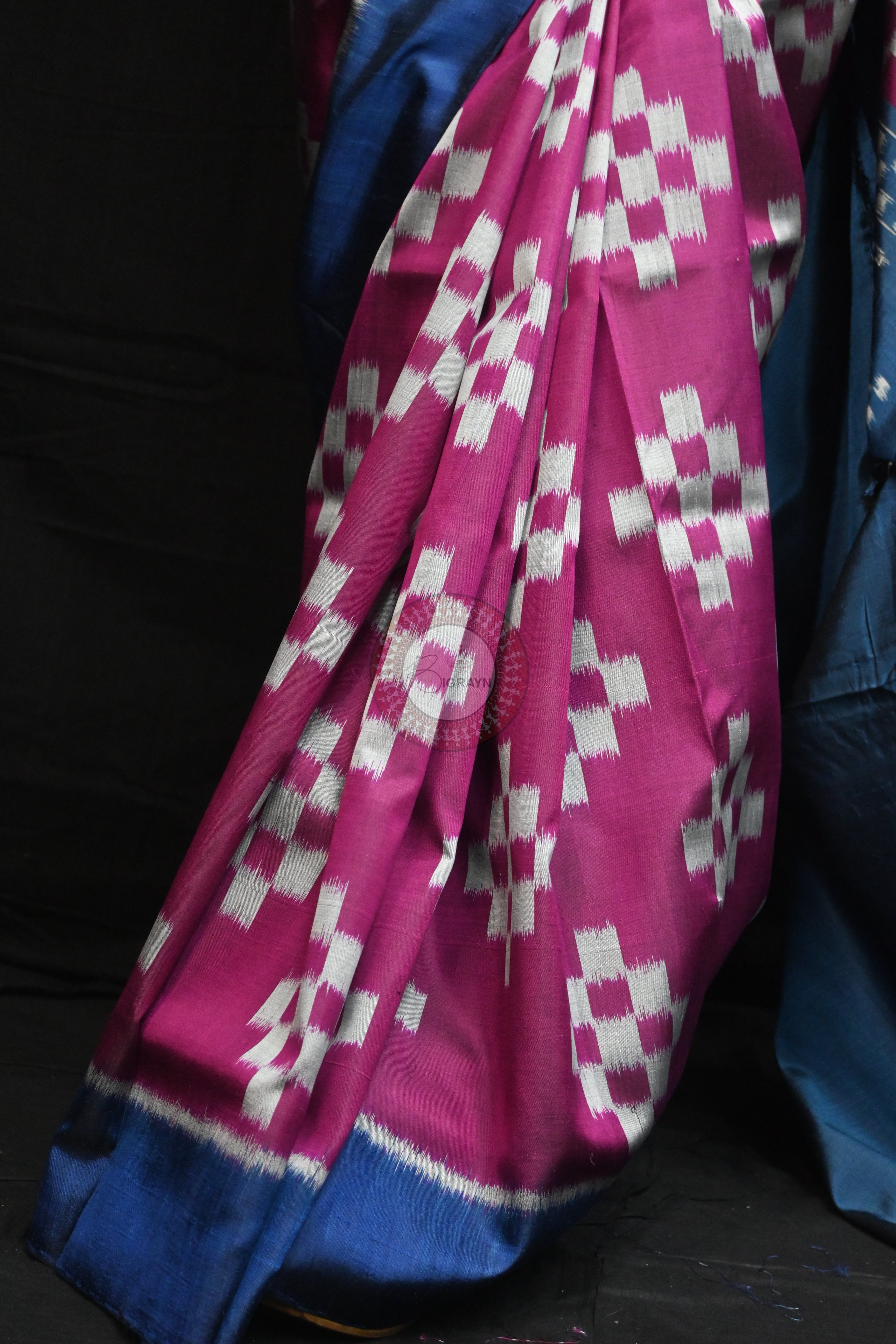 Magenta Teal Blue Body Pasapali Mulberry Silk Saree