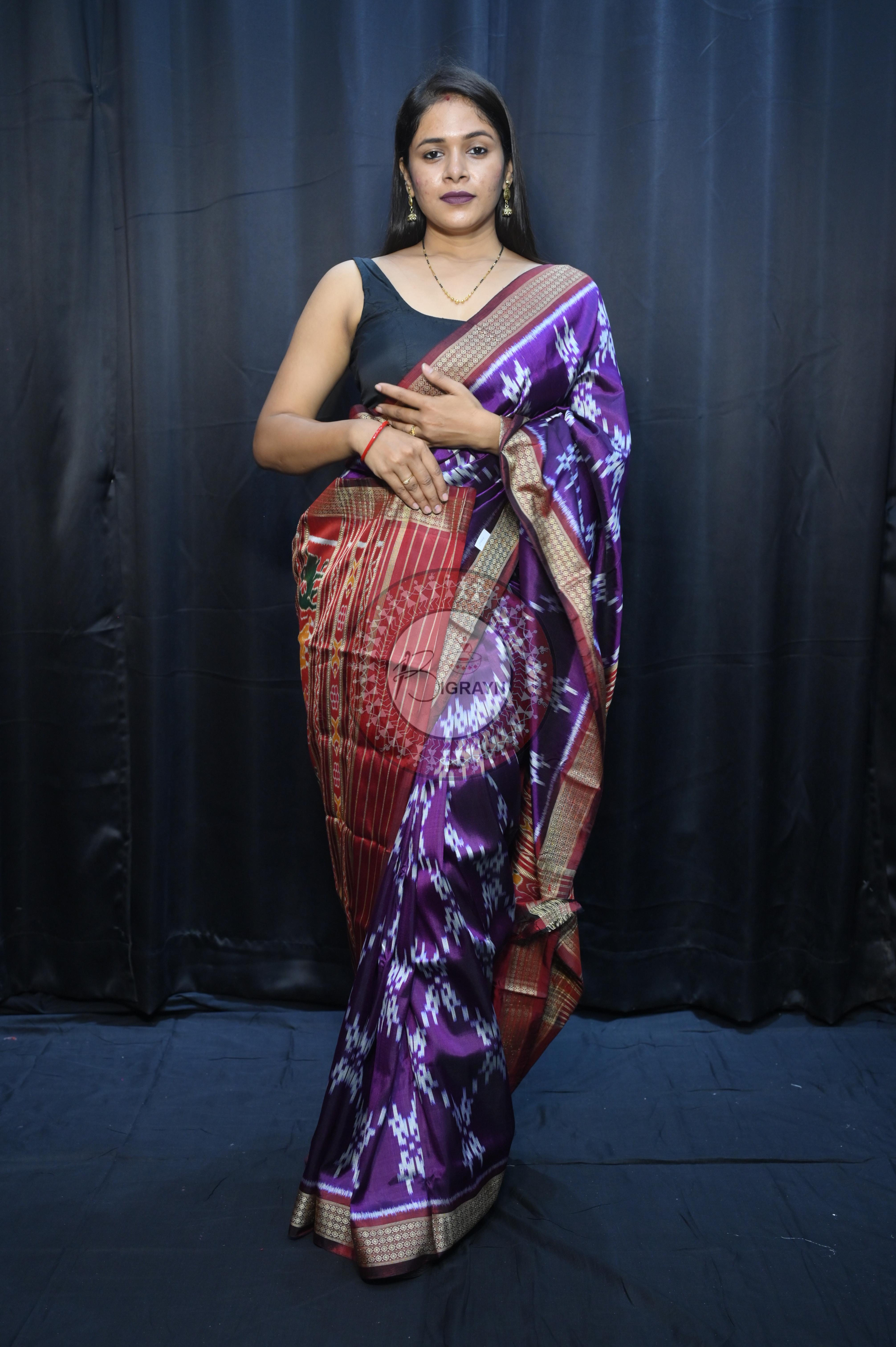 Purple Maroon Pasapali Design Mulberry Silk Saree