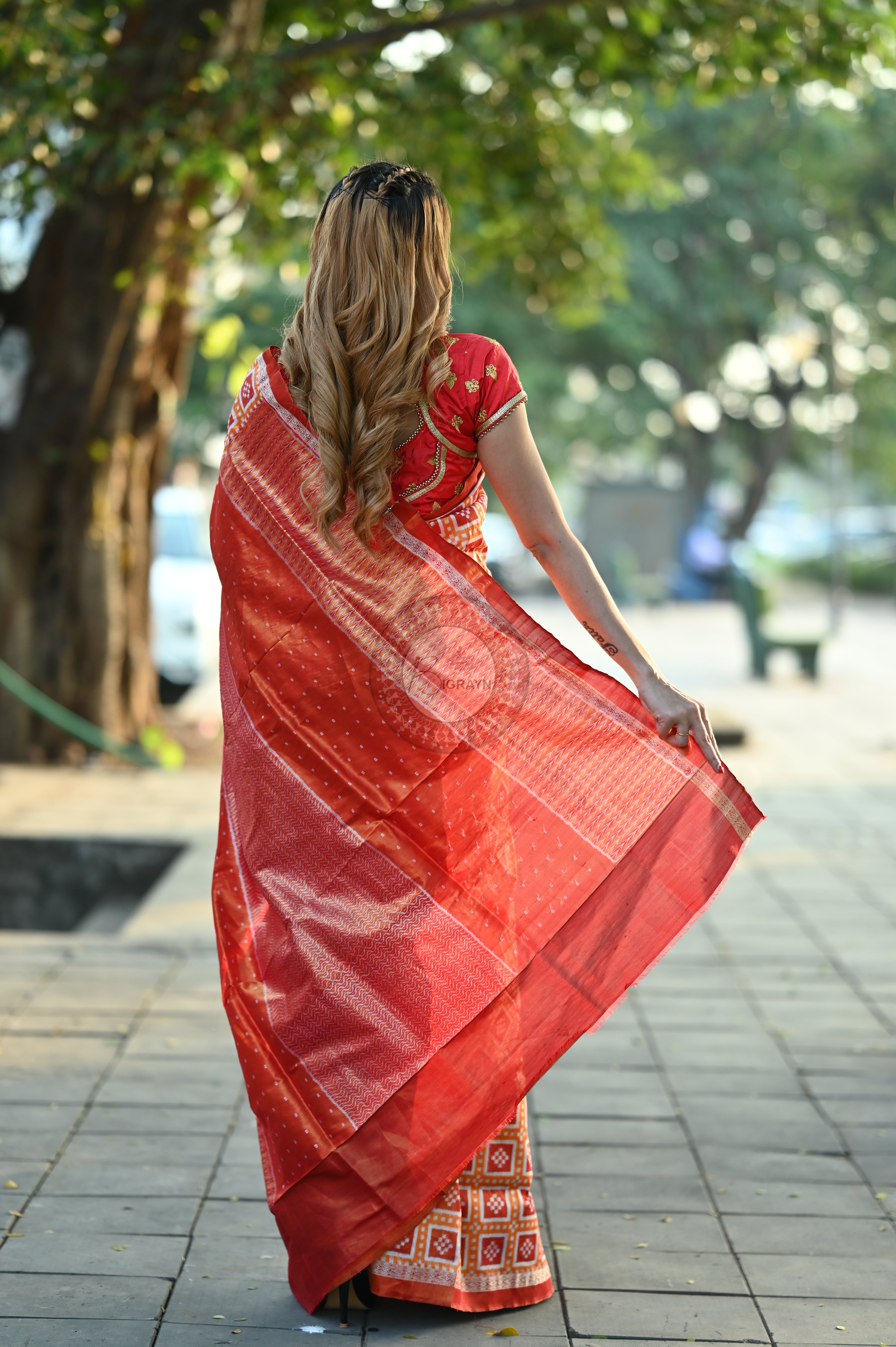 "Odisha Handloom Tissue Silk Saree with shimmering texture, elegant zari border, and lightweight drape, handcrafted by artisans"