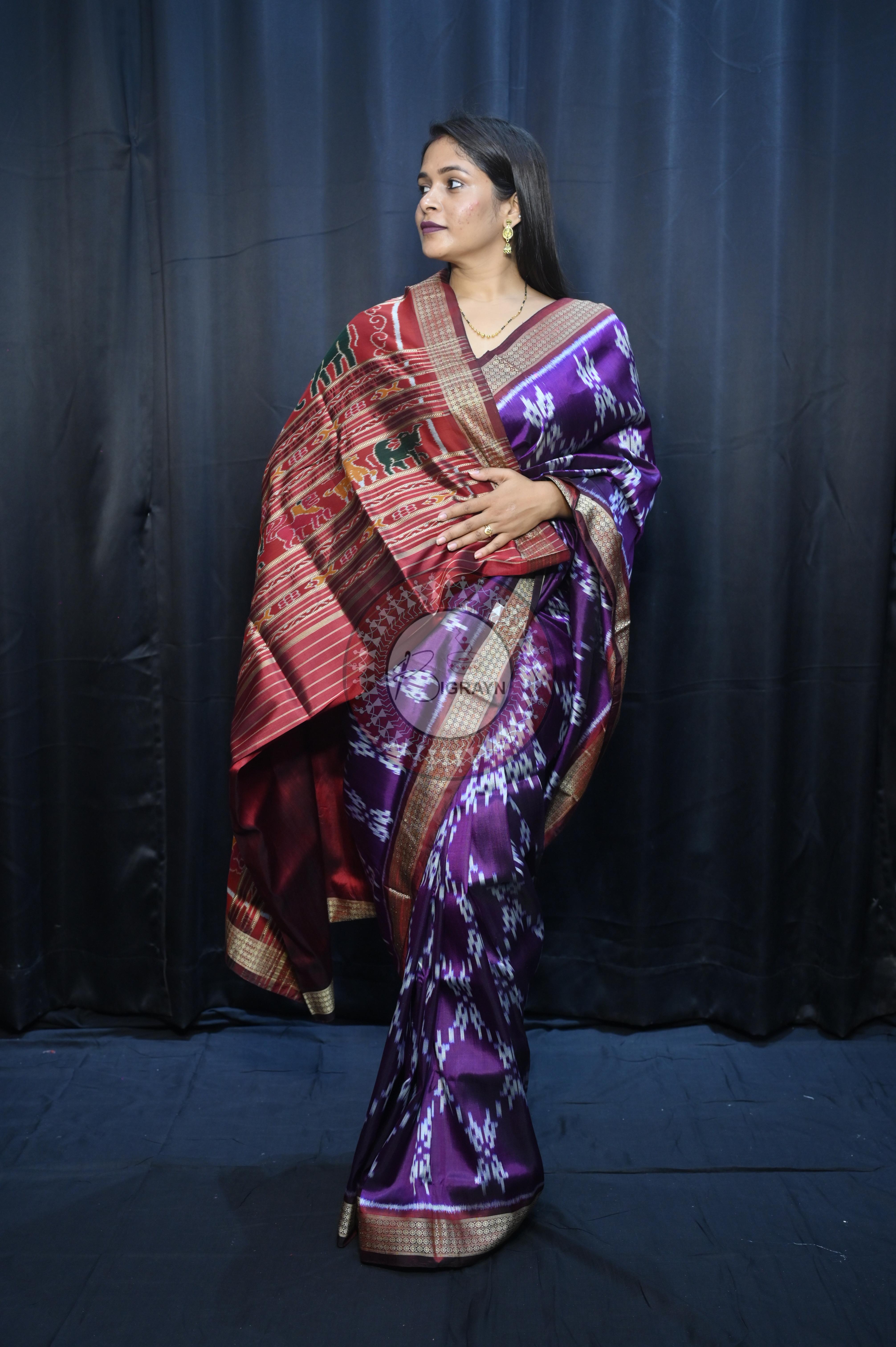 Purple Maroon Pasapali Design Mulberry Silk Saree