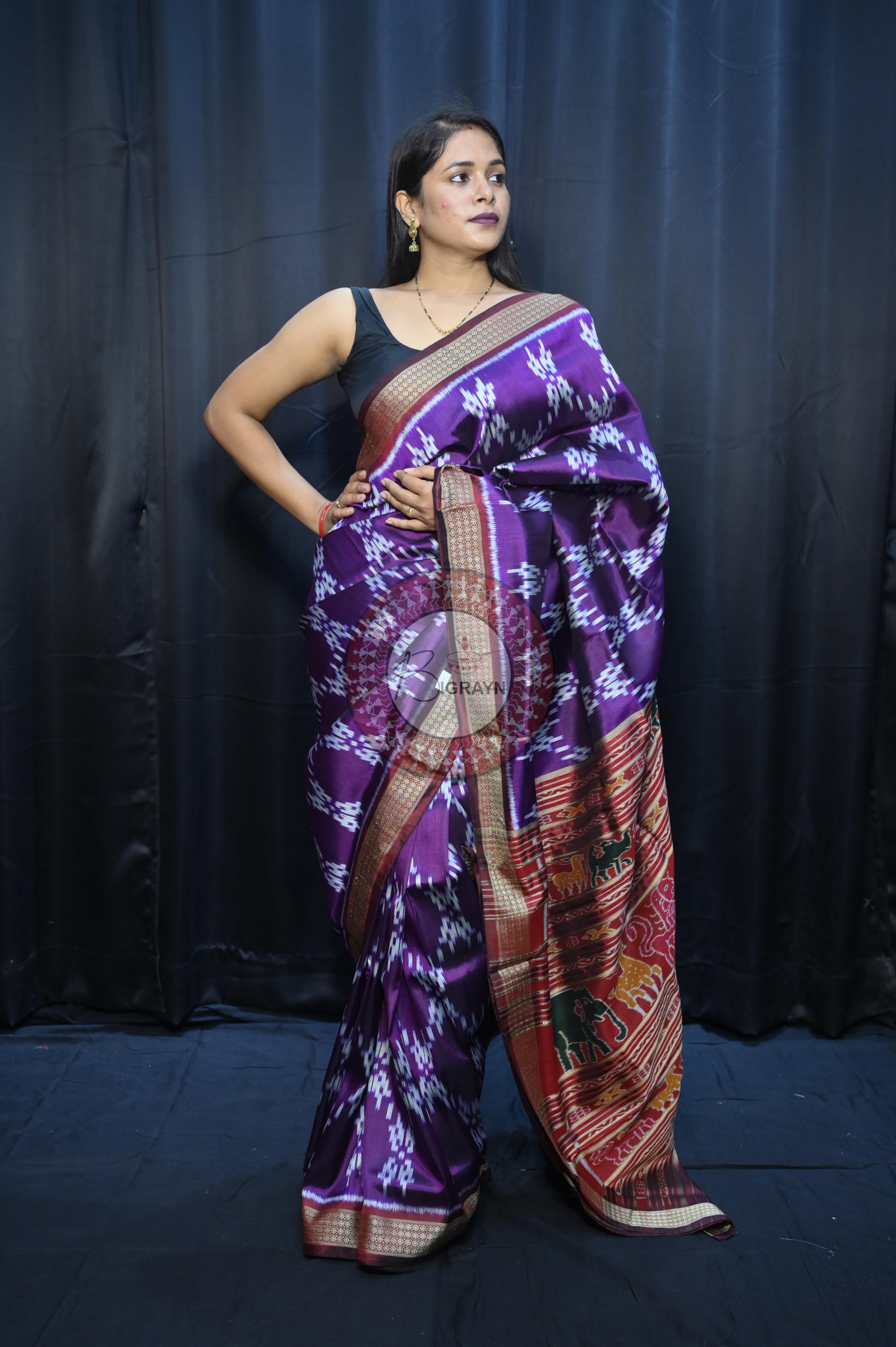 Purple Maroon Pasapali Design Mulberry Silk Saree