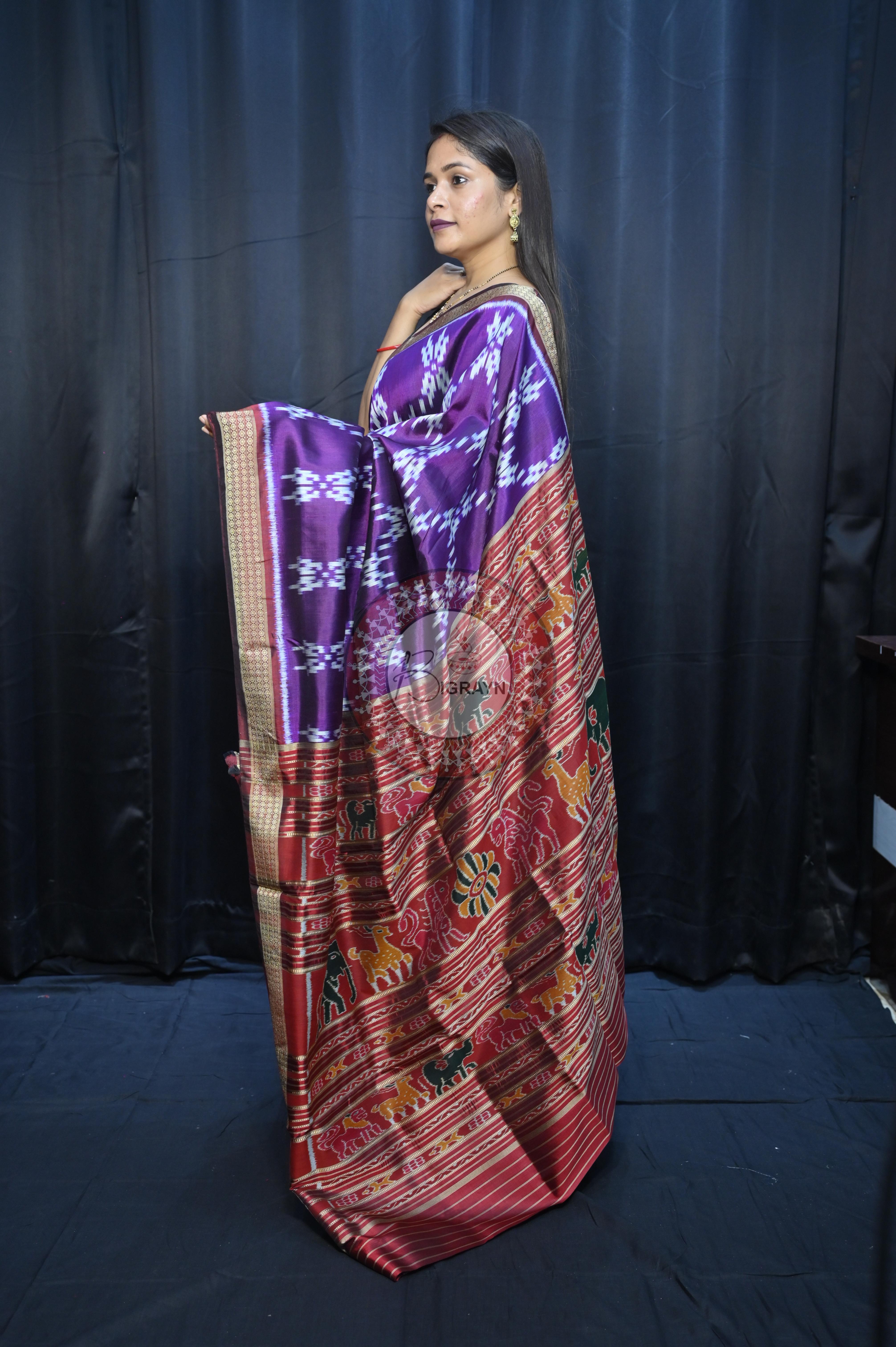 Purple Maroon Pasapali Design Mulberry Silk Saree