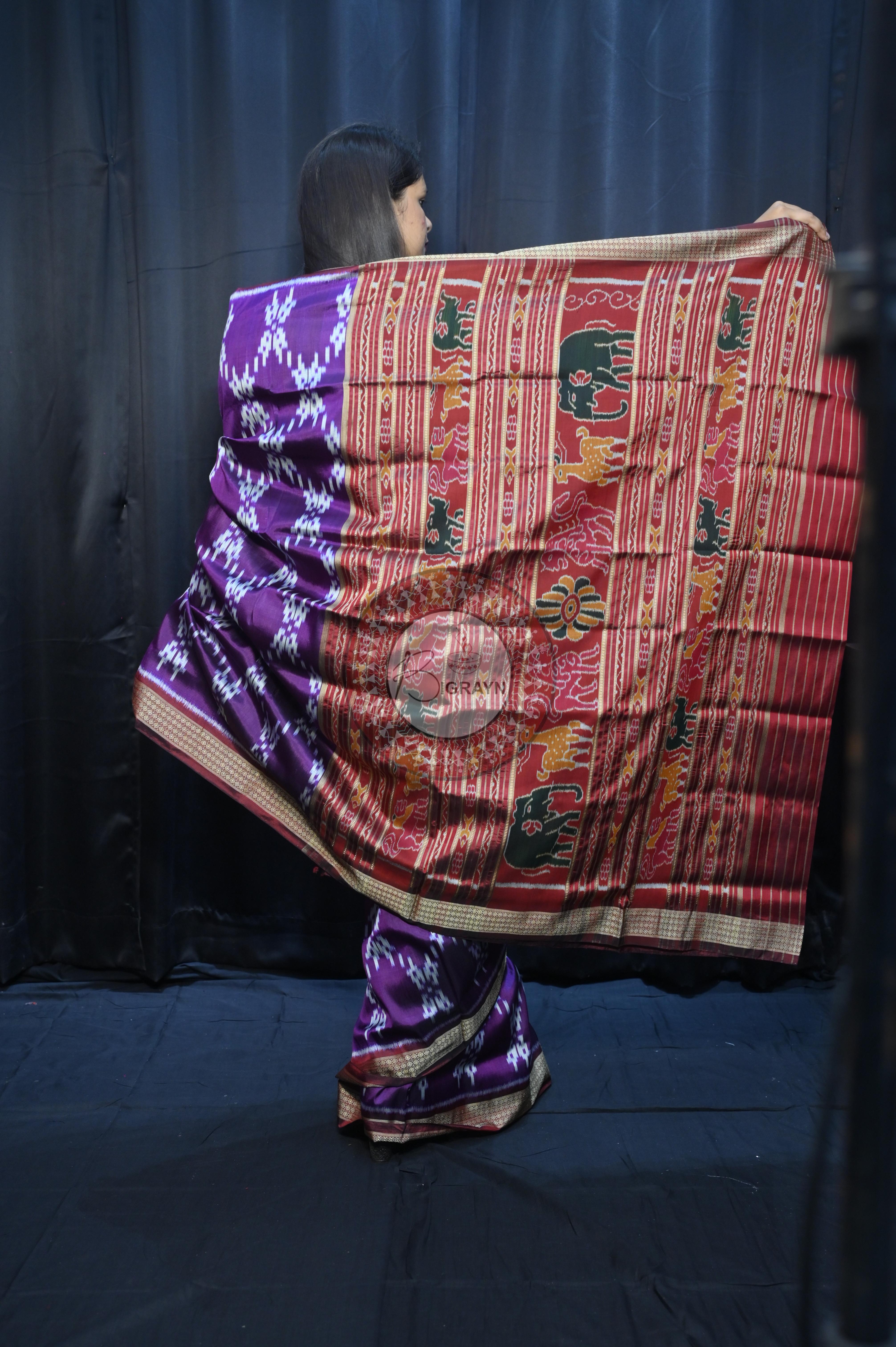 Purple Maroon Pasapali Design Mulberry Silk Saree