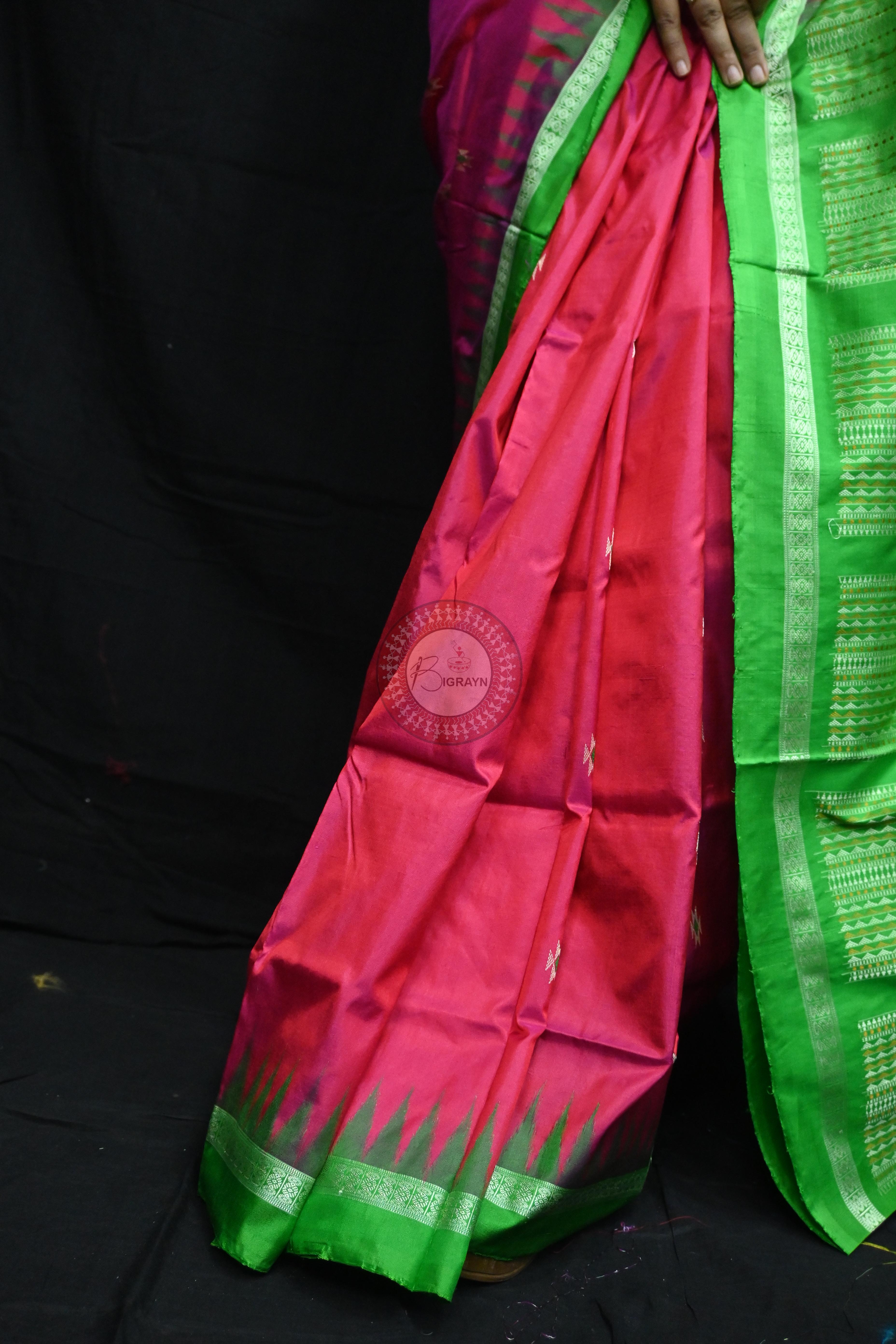 Magenta Green Dual Colour Firbi Bomkai Silk Saree