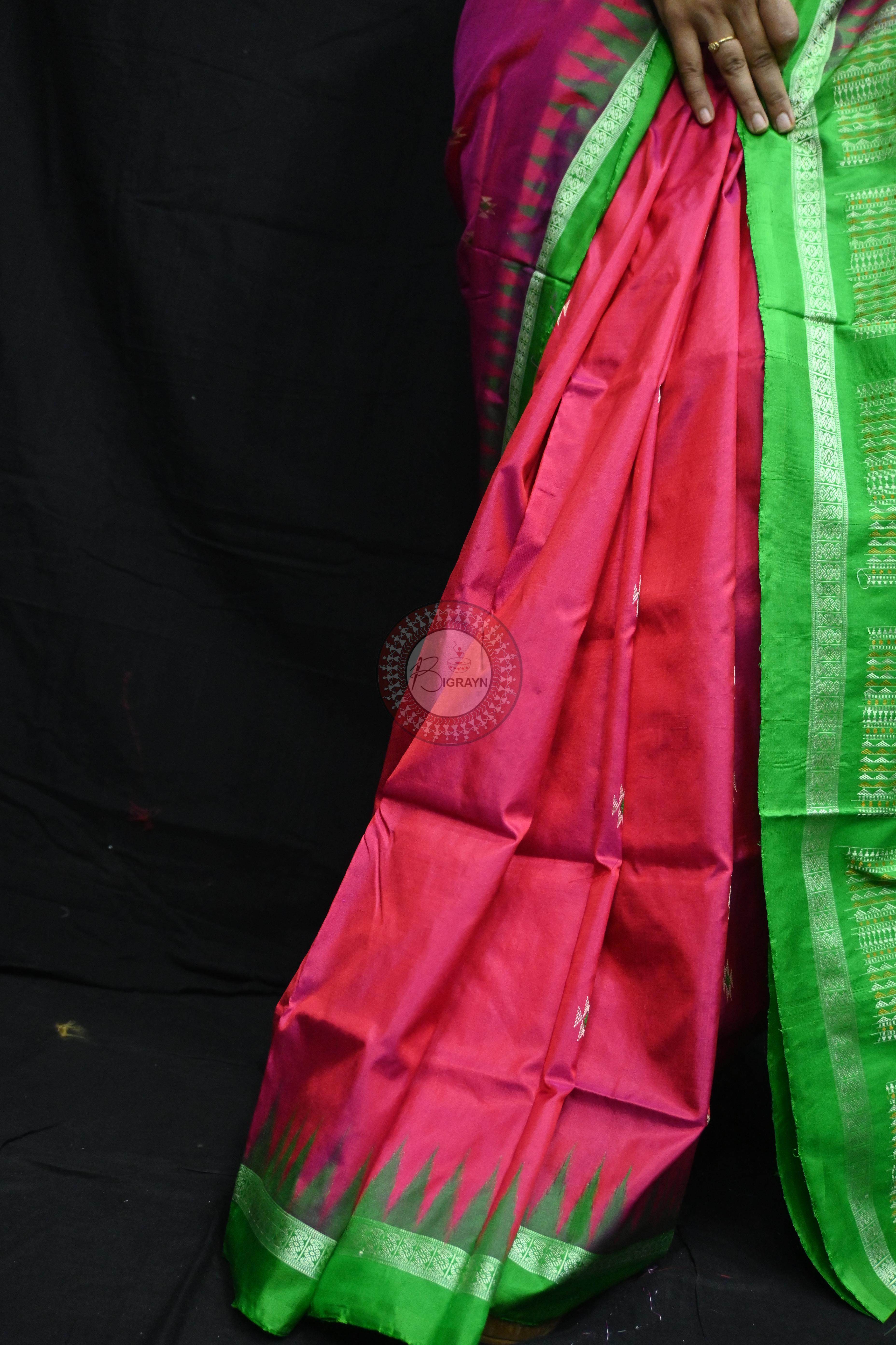 Magenta Green Dual Colour Firbi Bomkai Silk Saree
