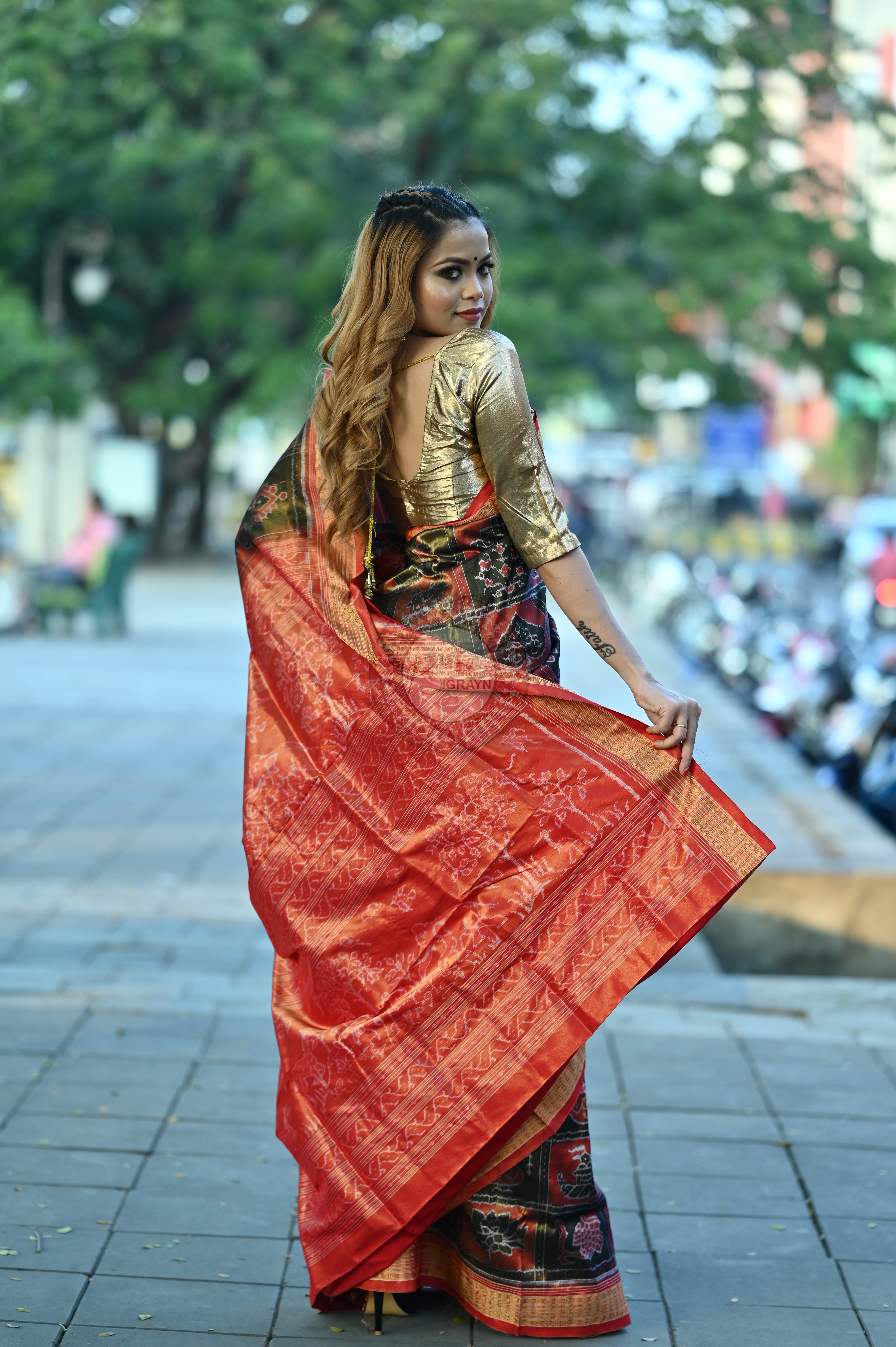 "Odisha Handloom Tissue Silk Saree with shimmering texture, elegant zari border, and lightweight drape, handcrafted by artisans"