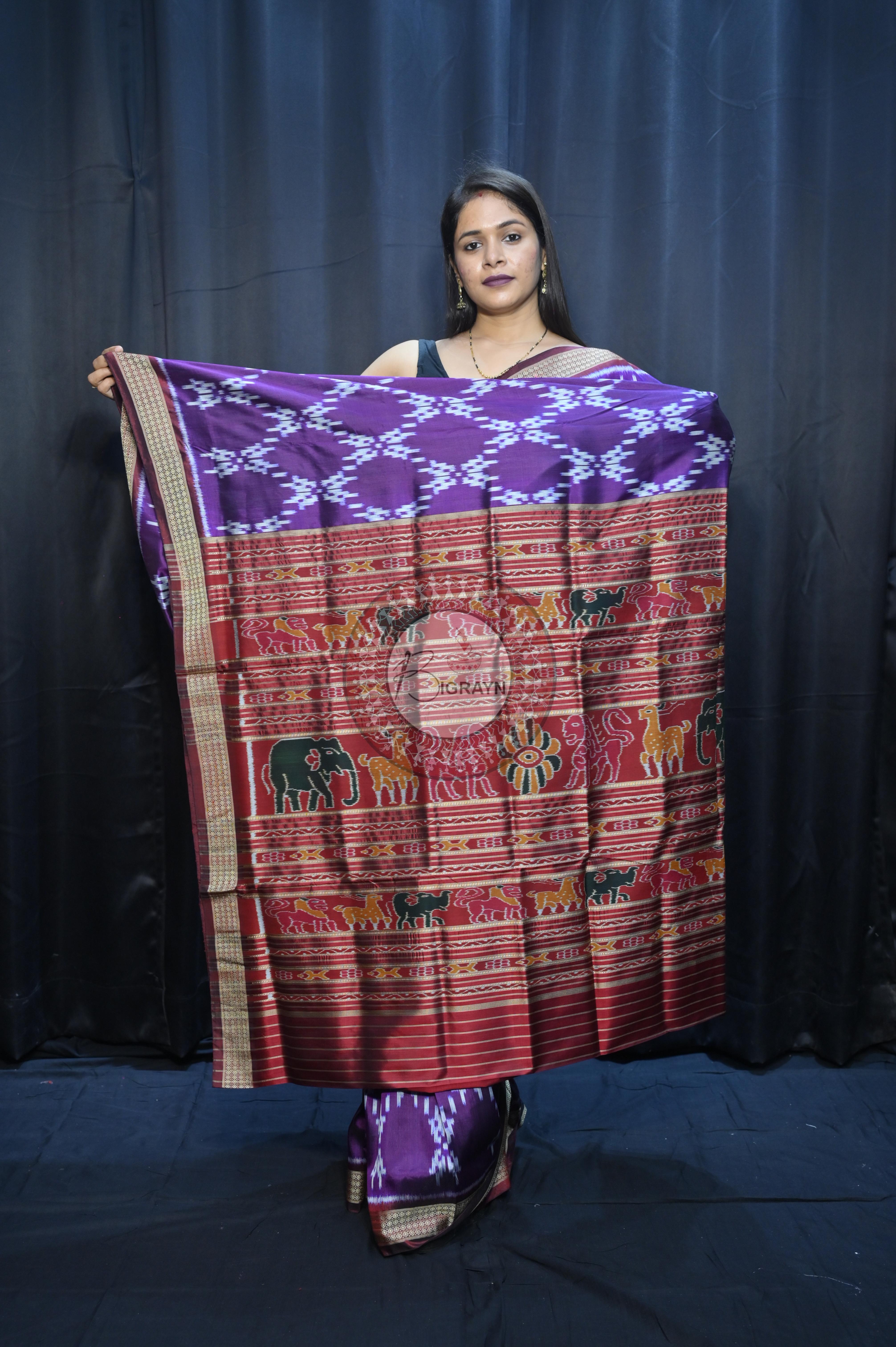 Purple Maroon Pasapali Design Mulberry Silk Saree