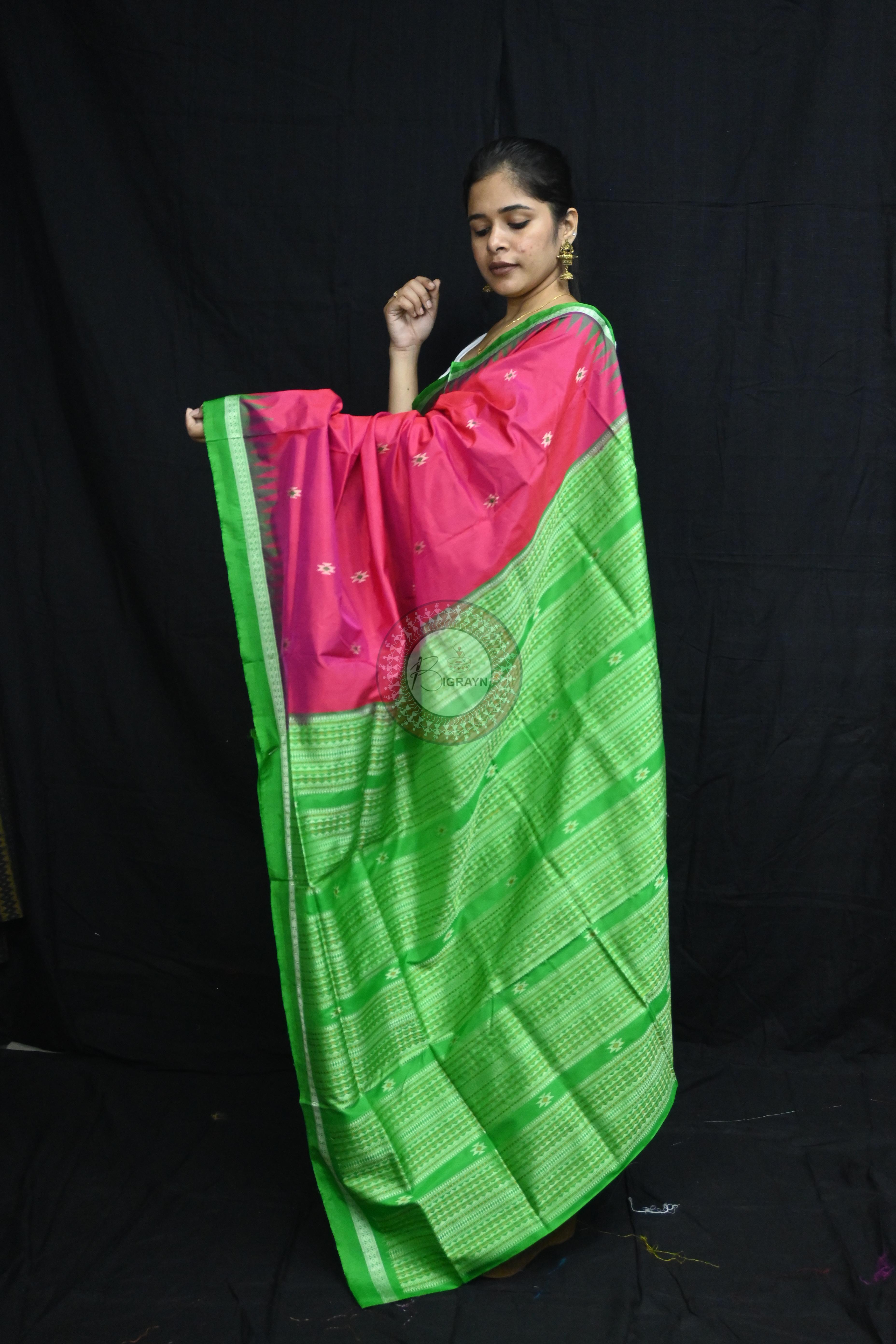 Magenta Green Dual Colour Firbi Bomkai Silk Saree