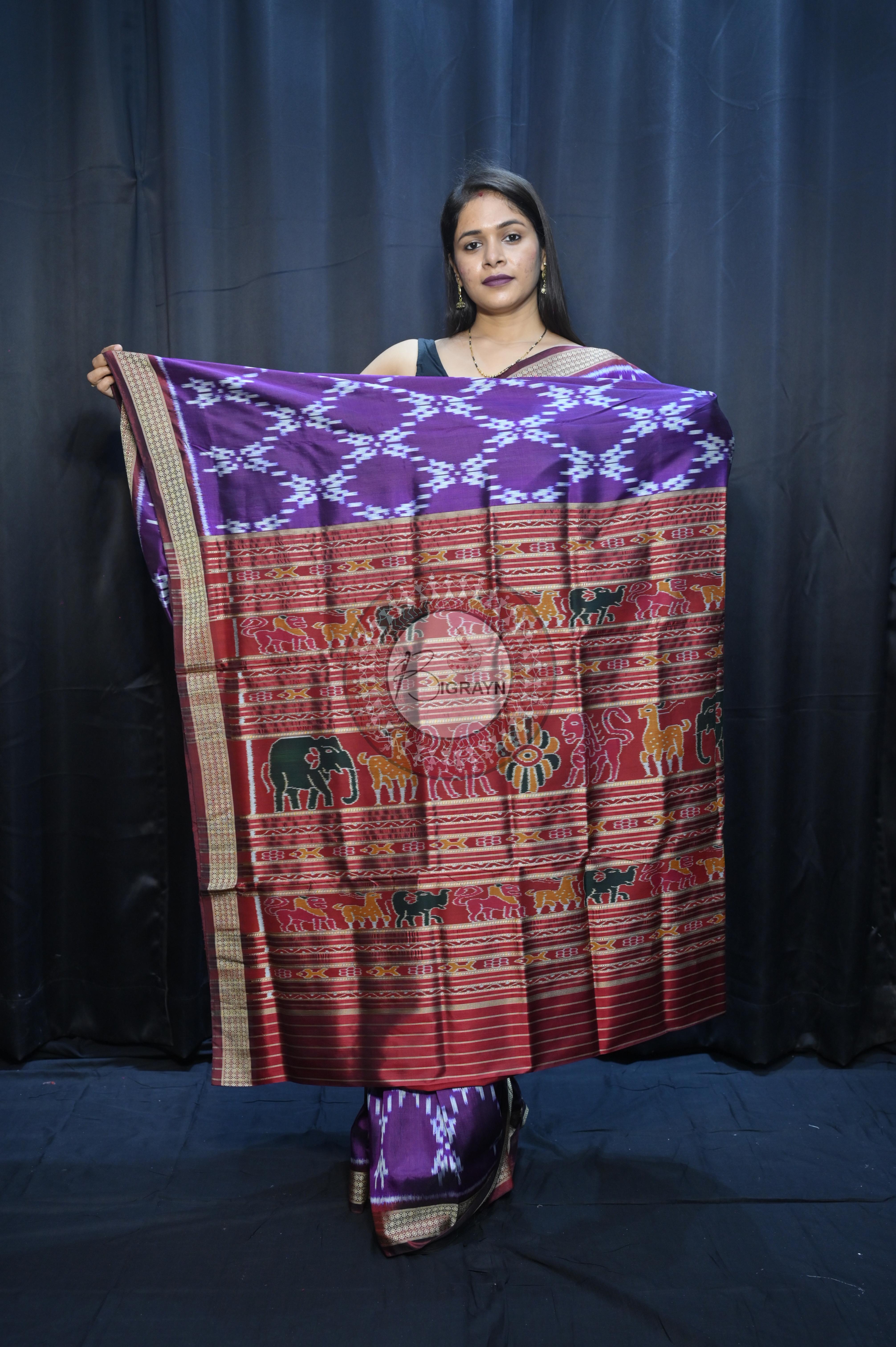 Purple Maroon Pasapali Design Mulberry Silk Saree