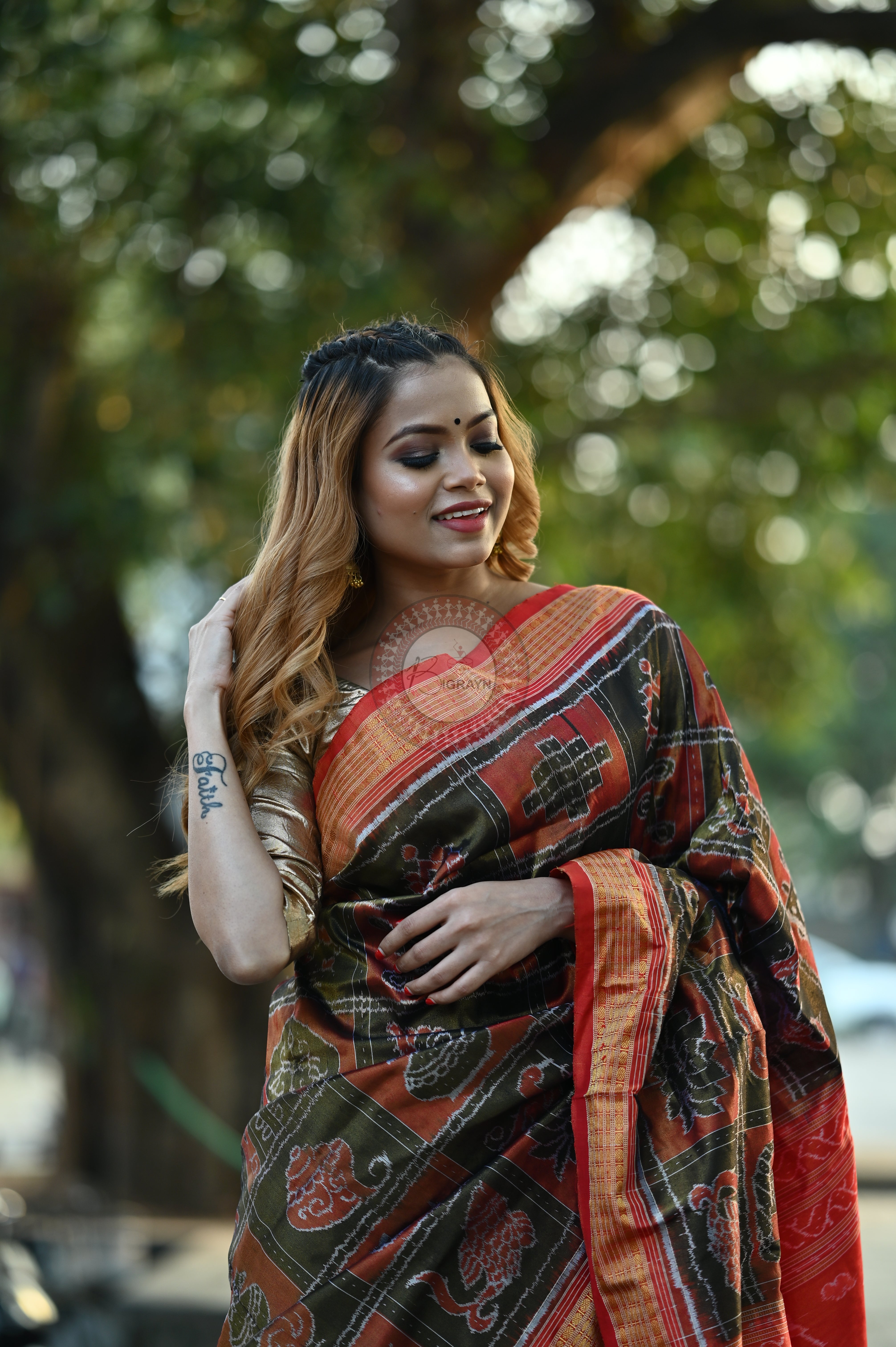 "Odisha Handloom Tissue Silk Saree with shimmering texture, elegant zari border, and lightweight drape, handcrafted by artisans"