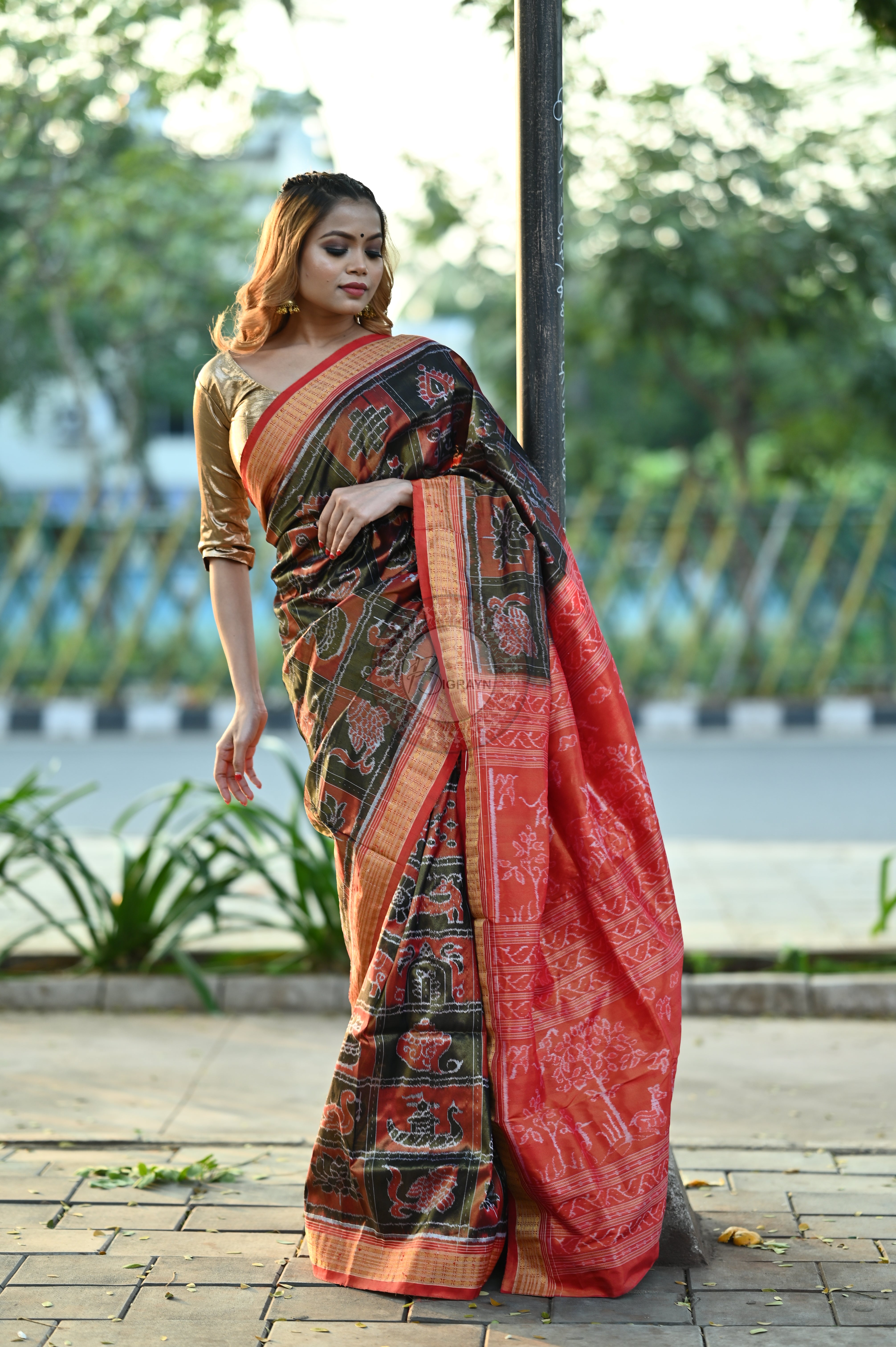 "Odisha Handloom Tissue Silk Saree with shimmering texture, elegant zari border, and lightweight drape, handcrafted by artisans"