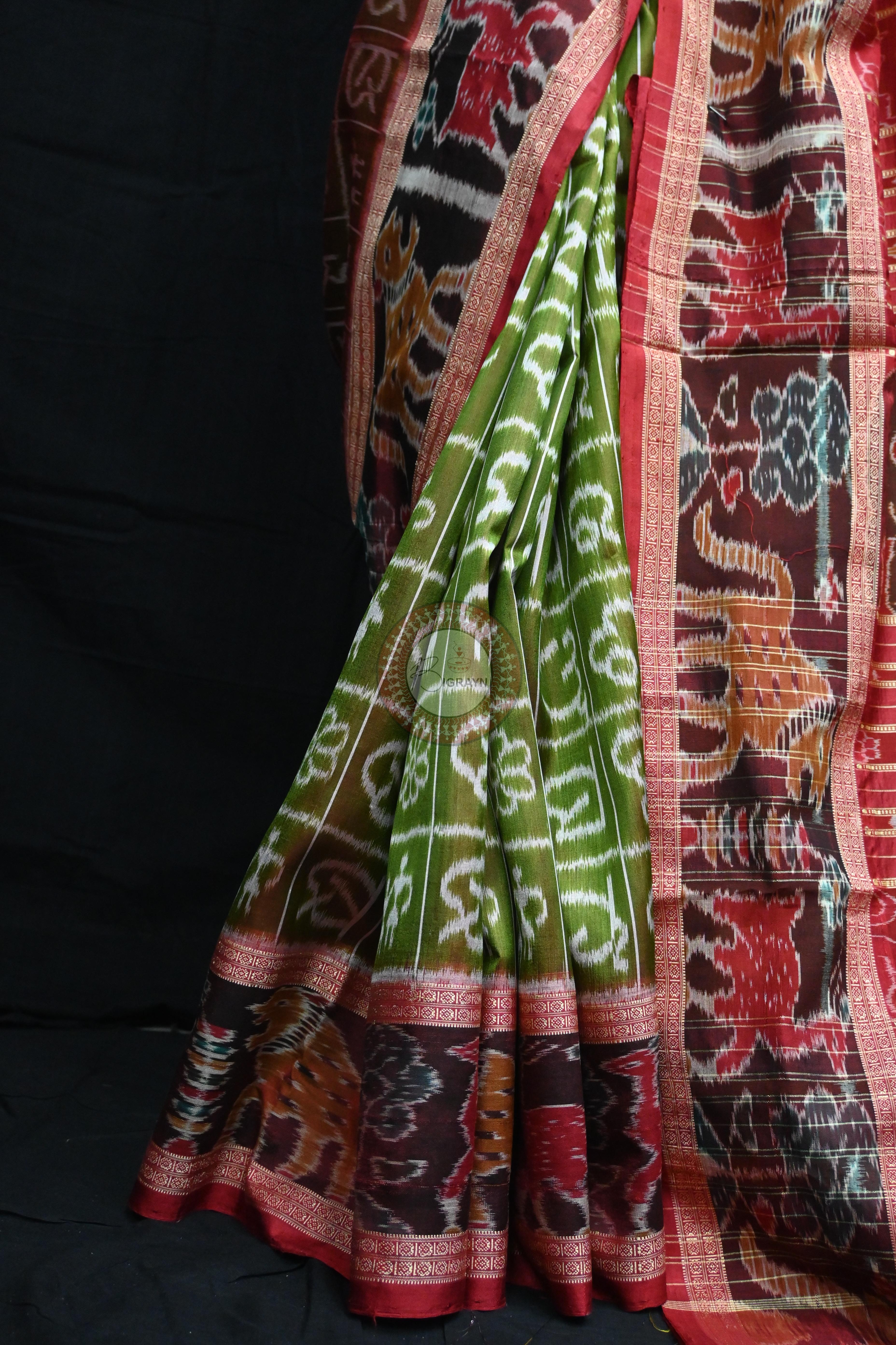 Mehndi Red Odia Alphabet Mulberry Silk Saree