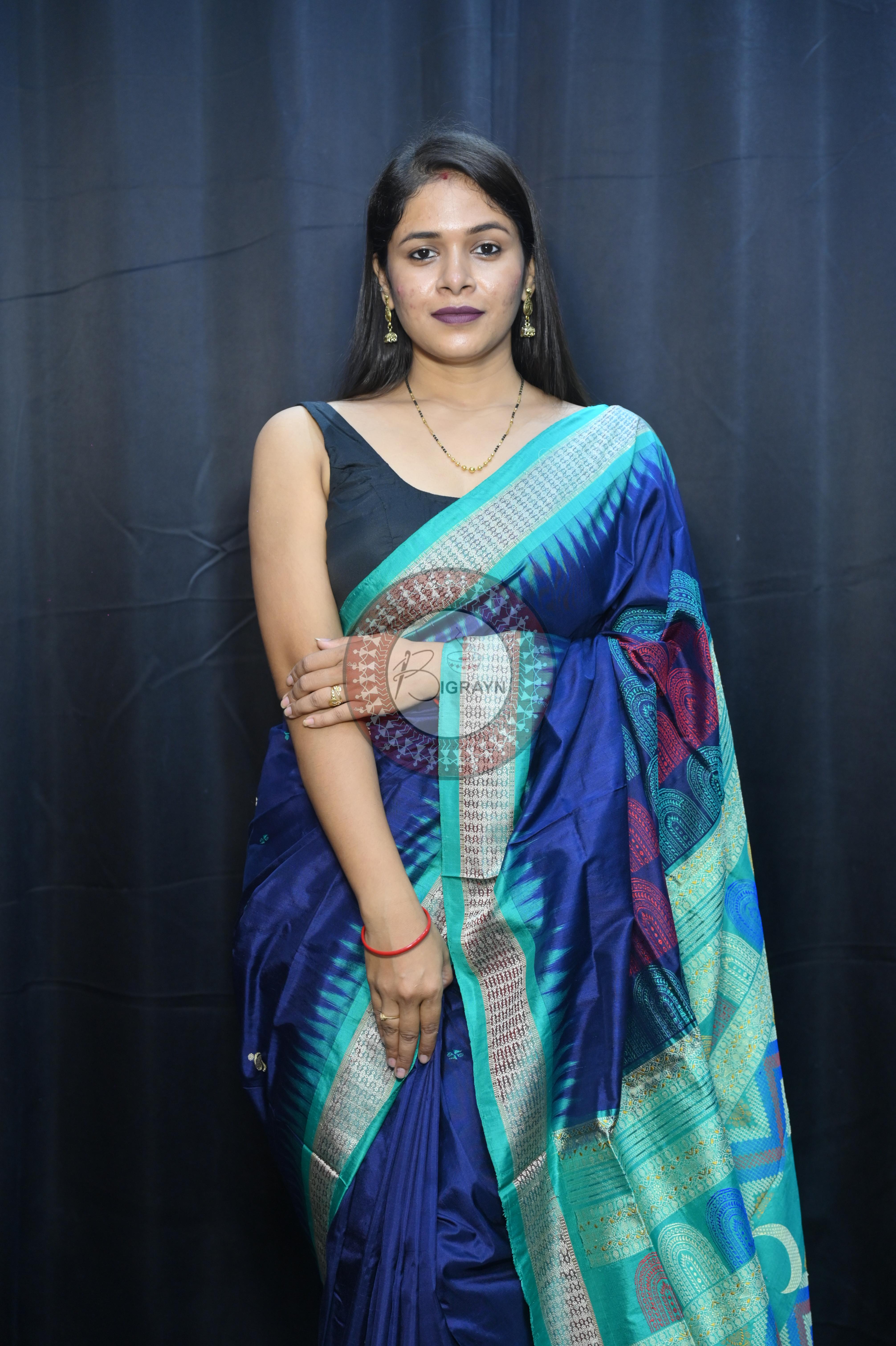 Teal Blue Sea Green Chandrama Exclusive Sambalpuri Silk Saree