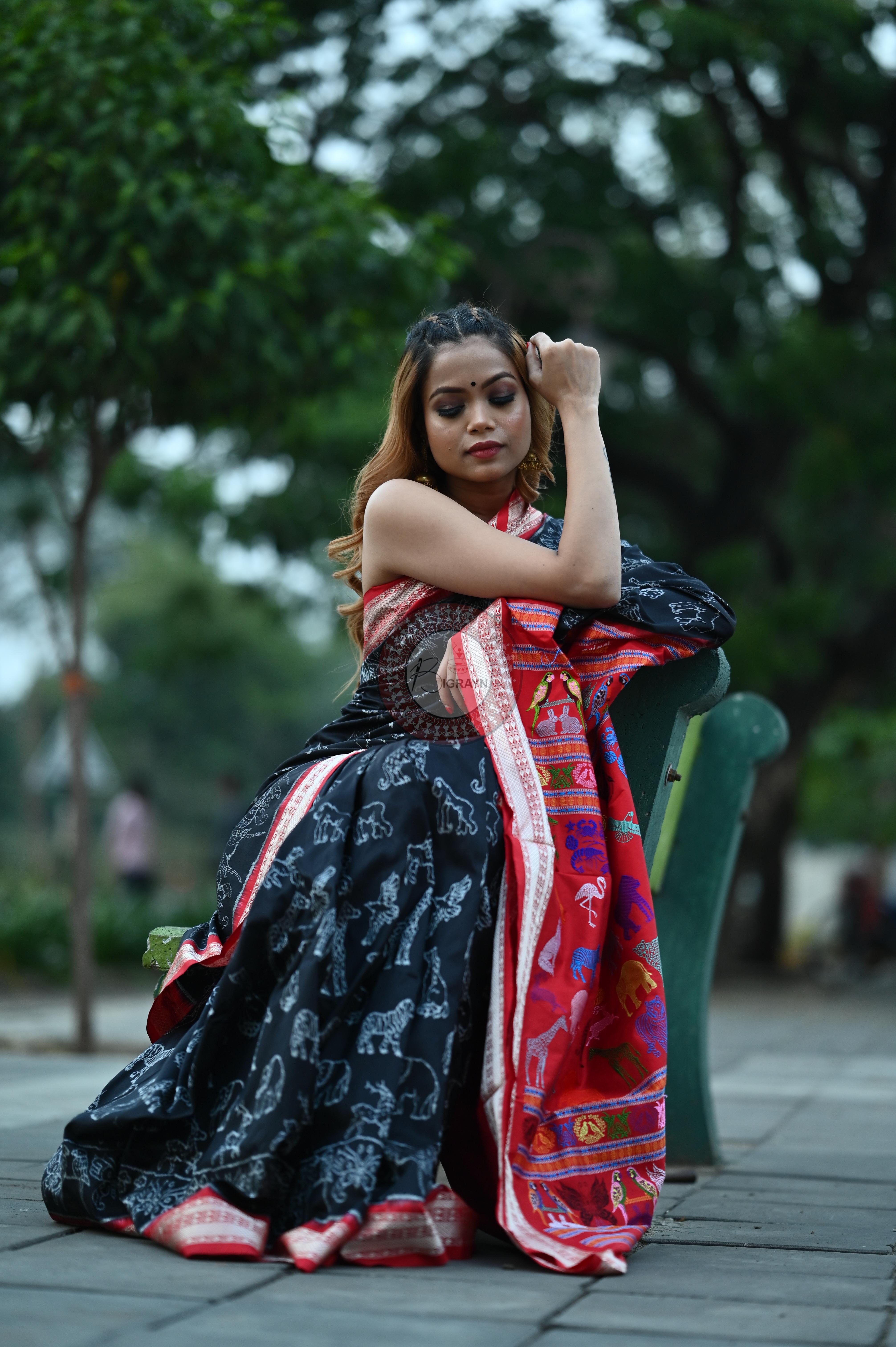 Black Animal Planet Sambalpuri Silk Saree
