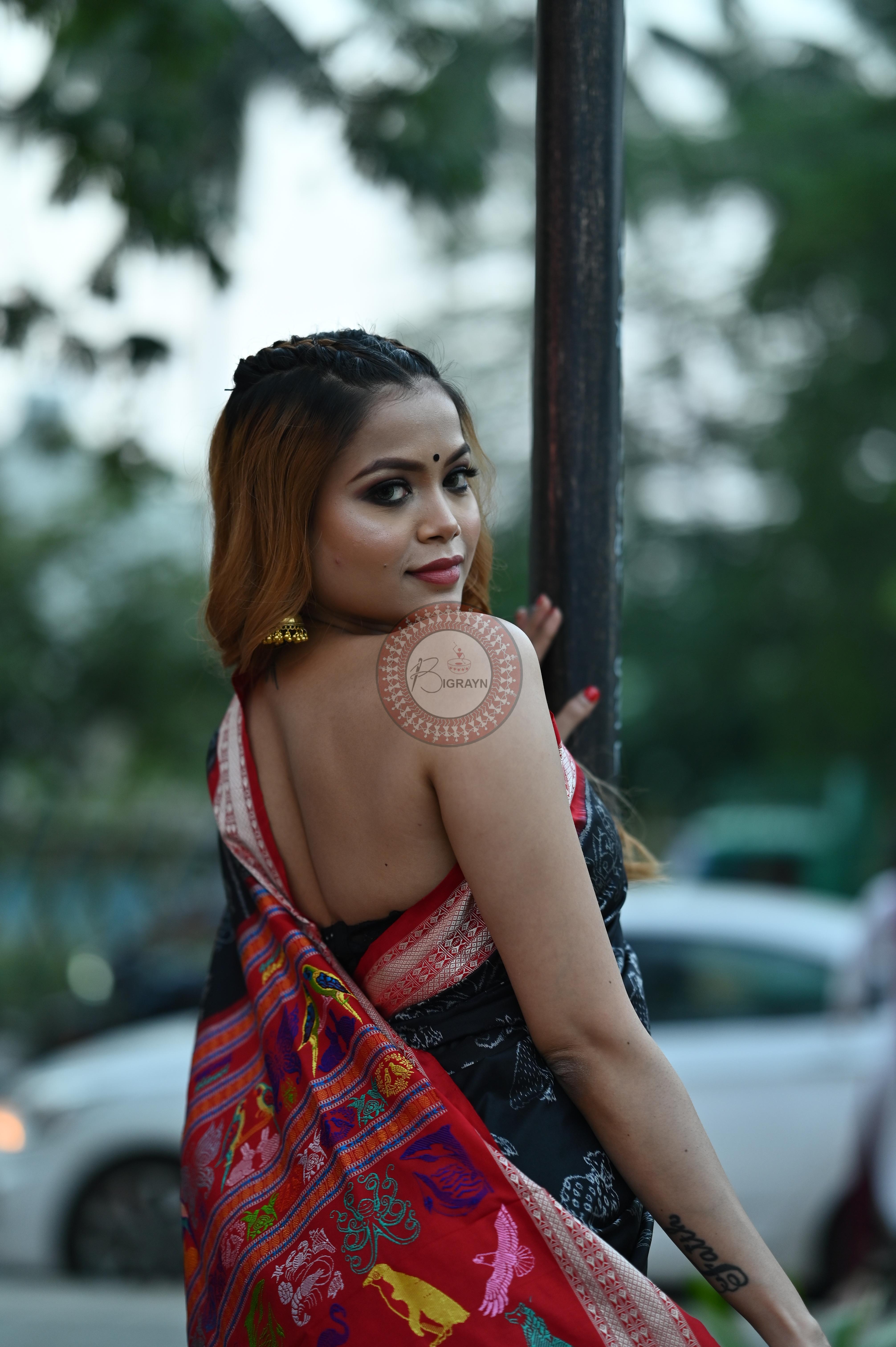 Black Animal Planet Sambalpuri Silk Saree