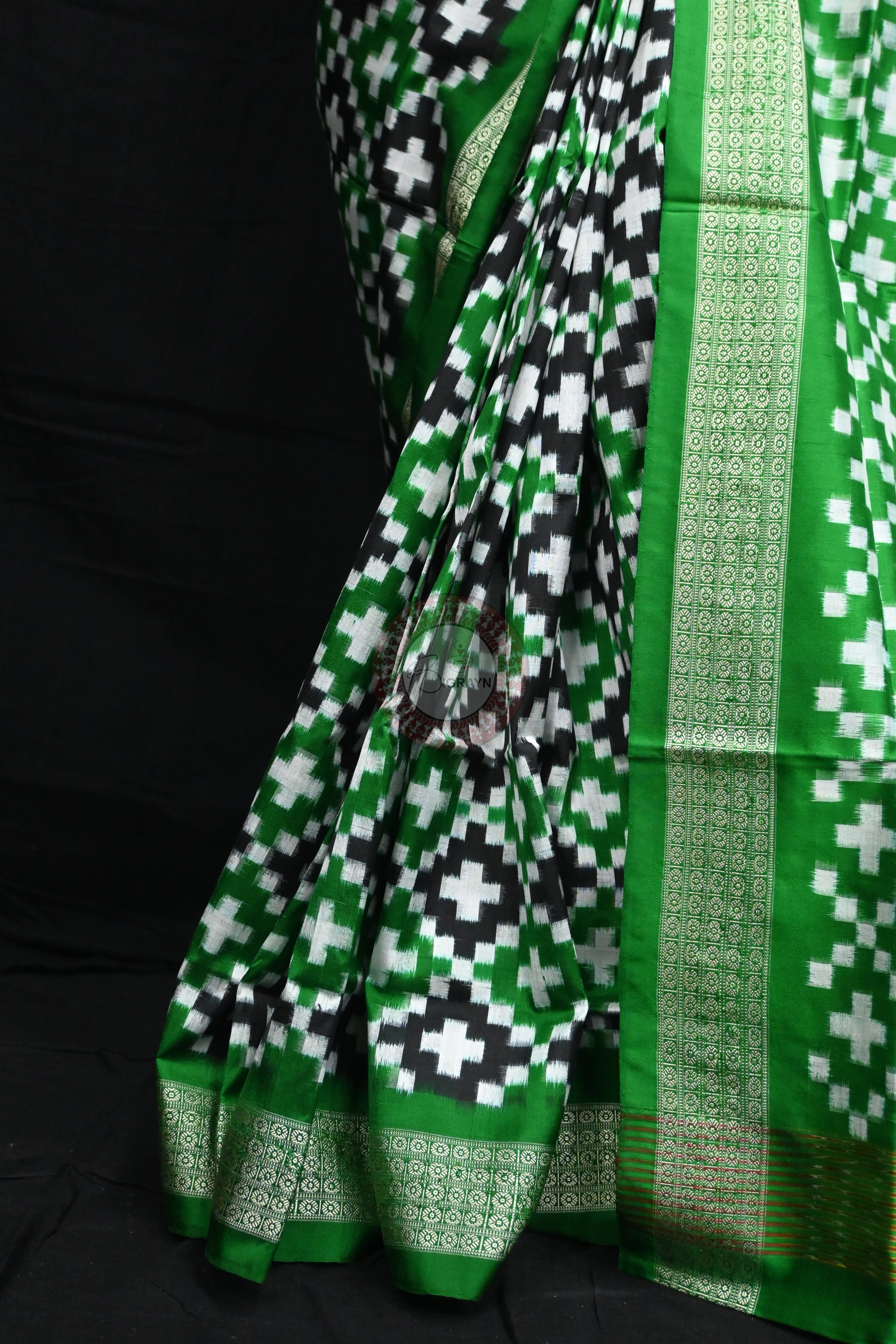 Green Black White Pasapali Sambalpuri Silk Saree