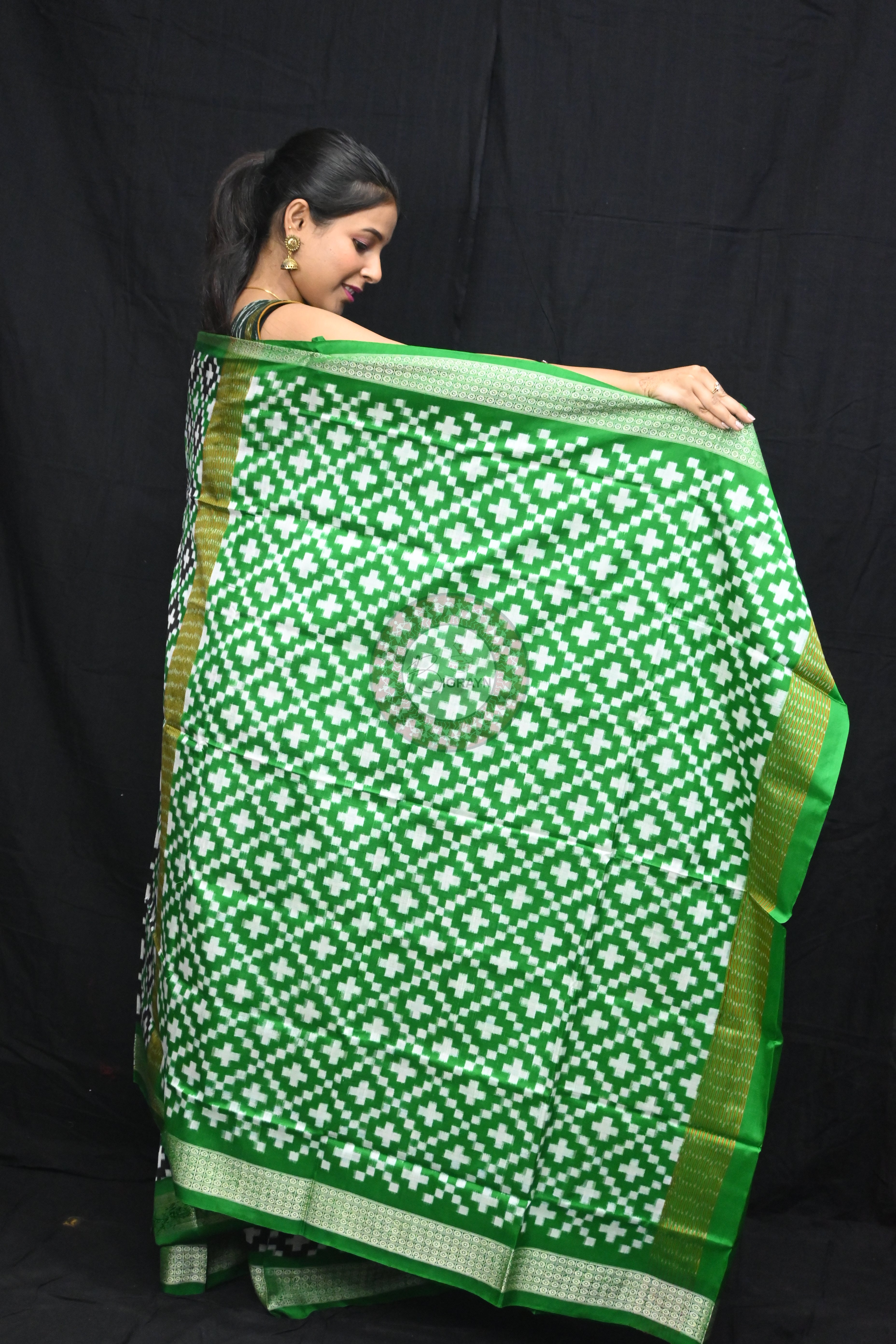 Green Black White Pasapali Sambalpuri Silk Saree