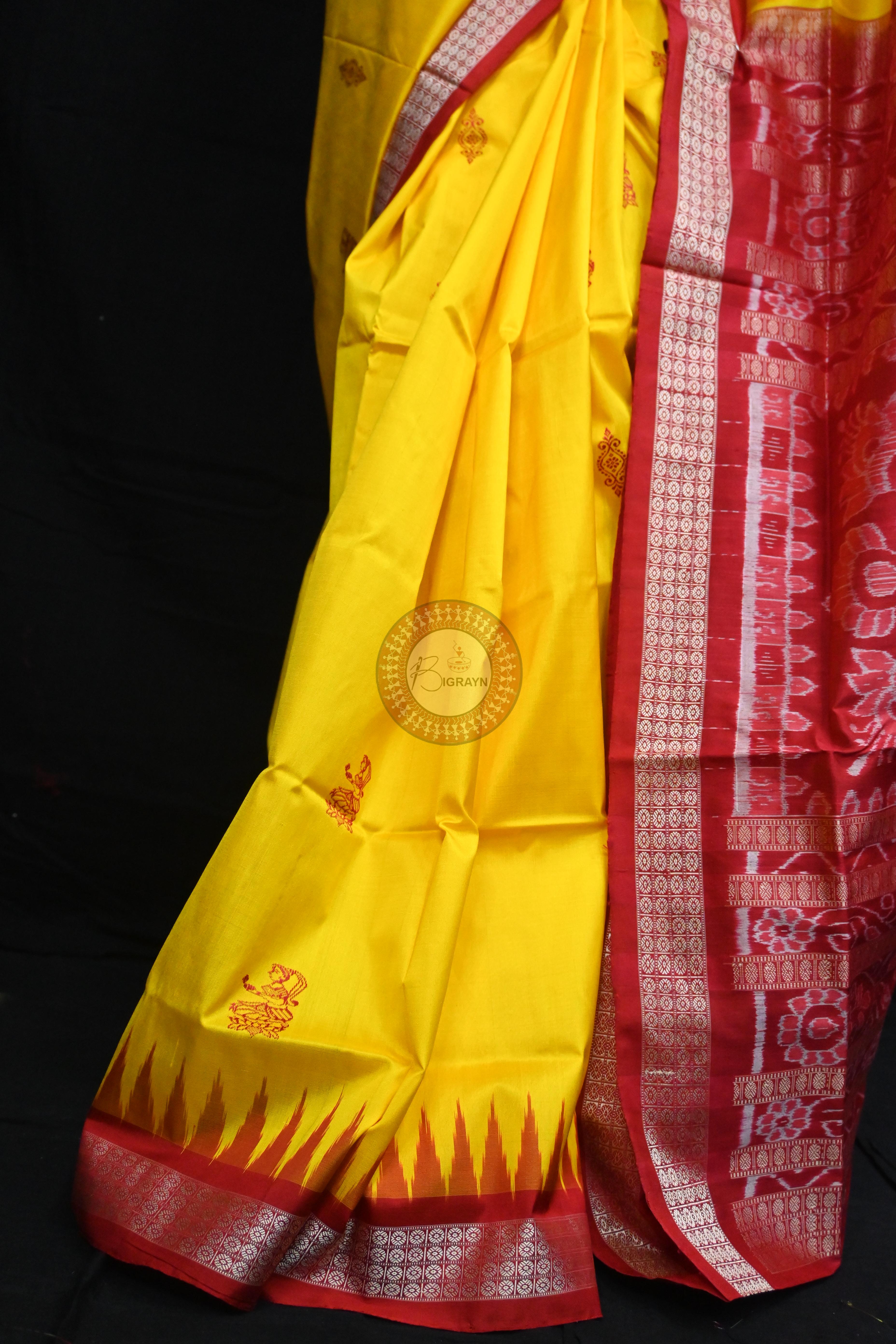 Yellow Red Tribal Dipa Bomkai Silk Saree