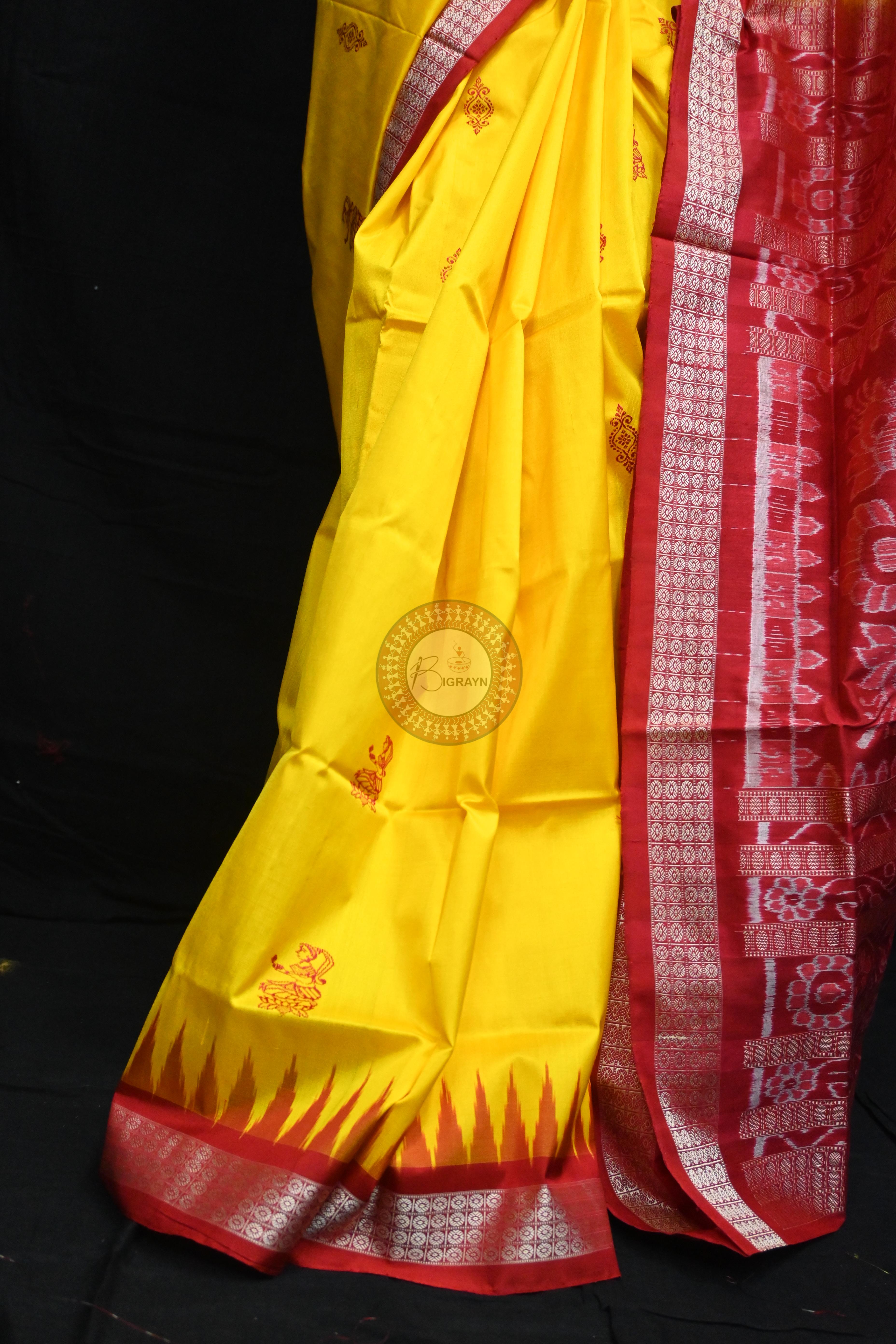 Yellow Red Tribal Dipa Bomkai Silk Saree