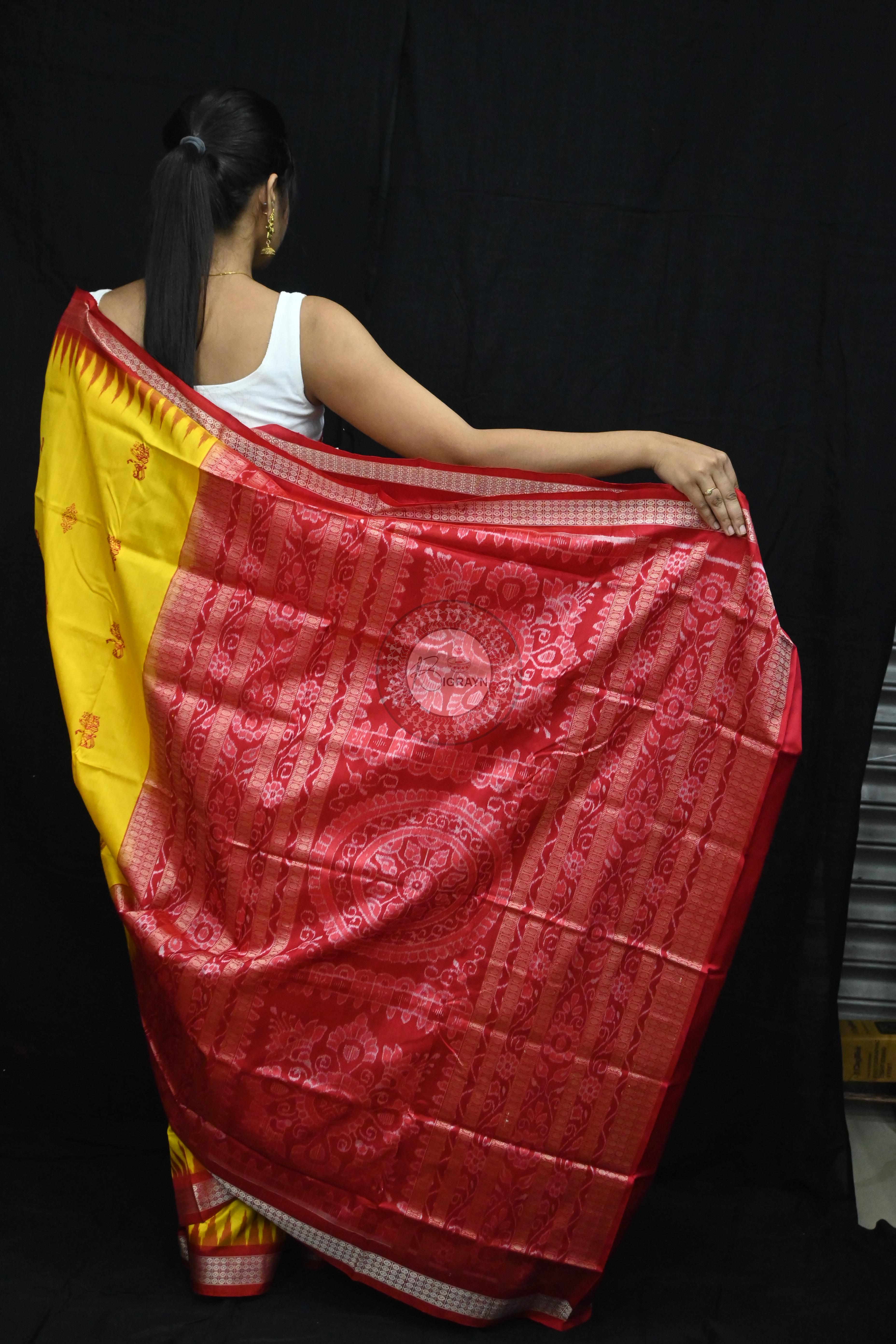 Yellow Red Tribal Dipa Bomkai Silk Saree