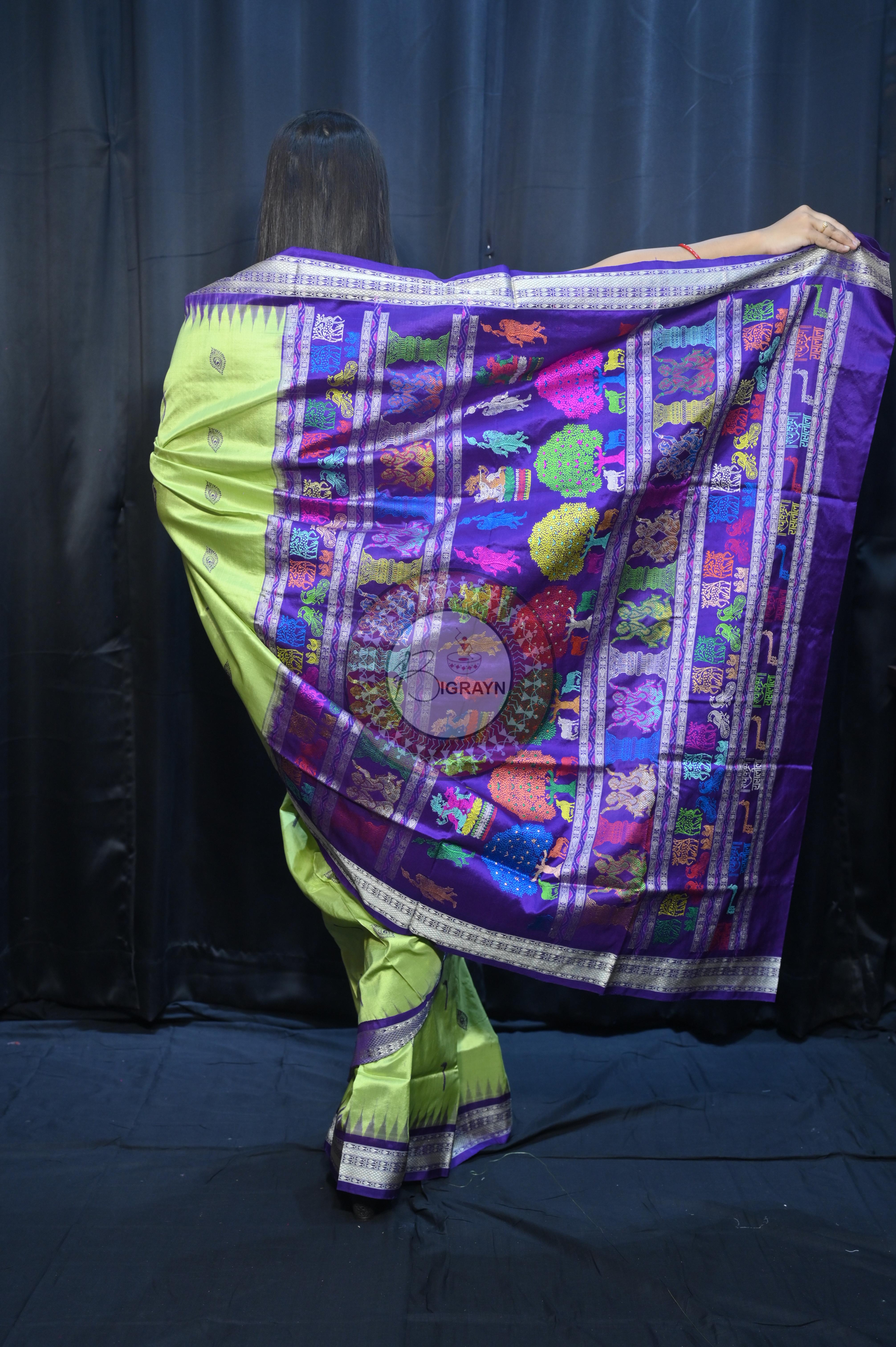 Light Green Purple Rasleela Exclusive Sambalpuri Silk Saree
