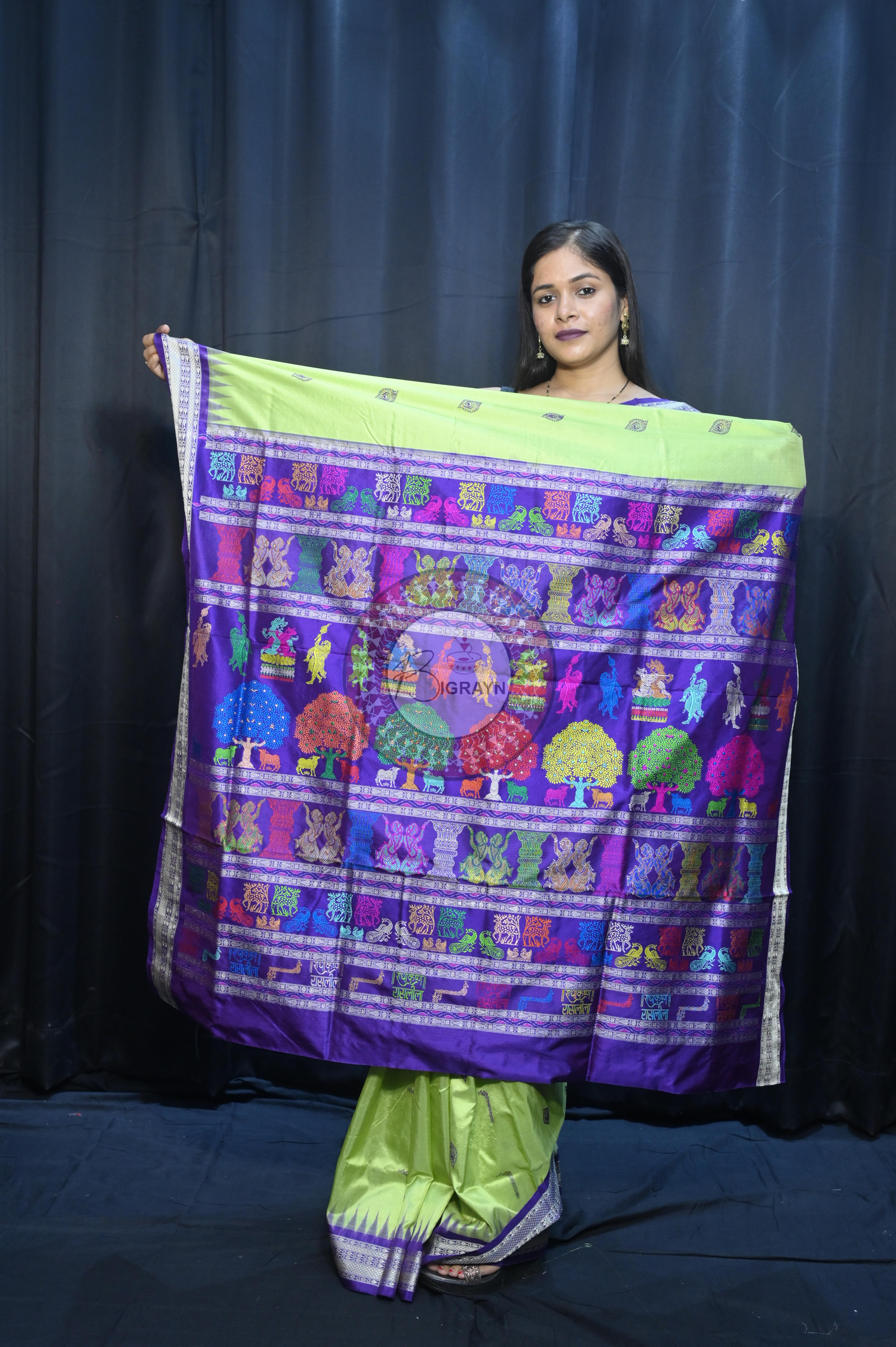 Light Green Purple Rasleela Exclusive Sambalpuri Silk Saree