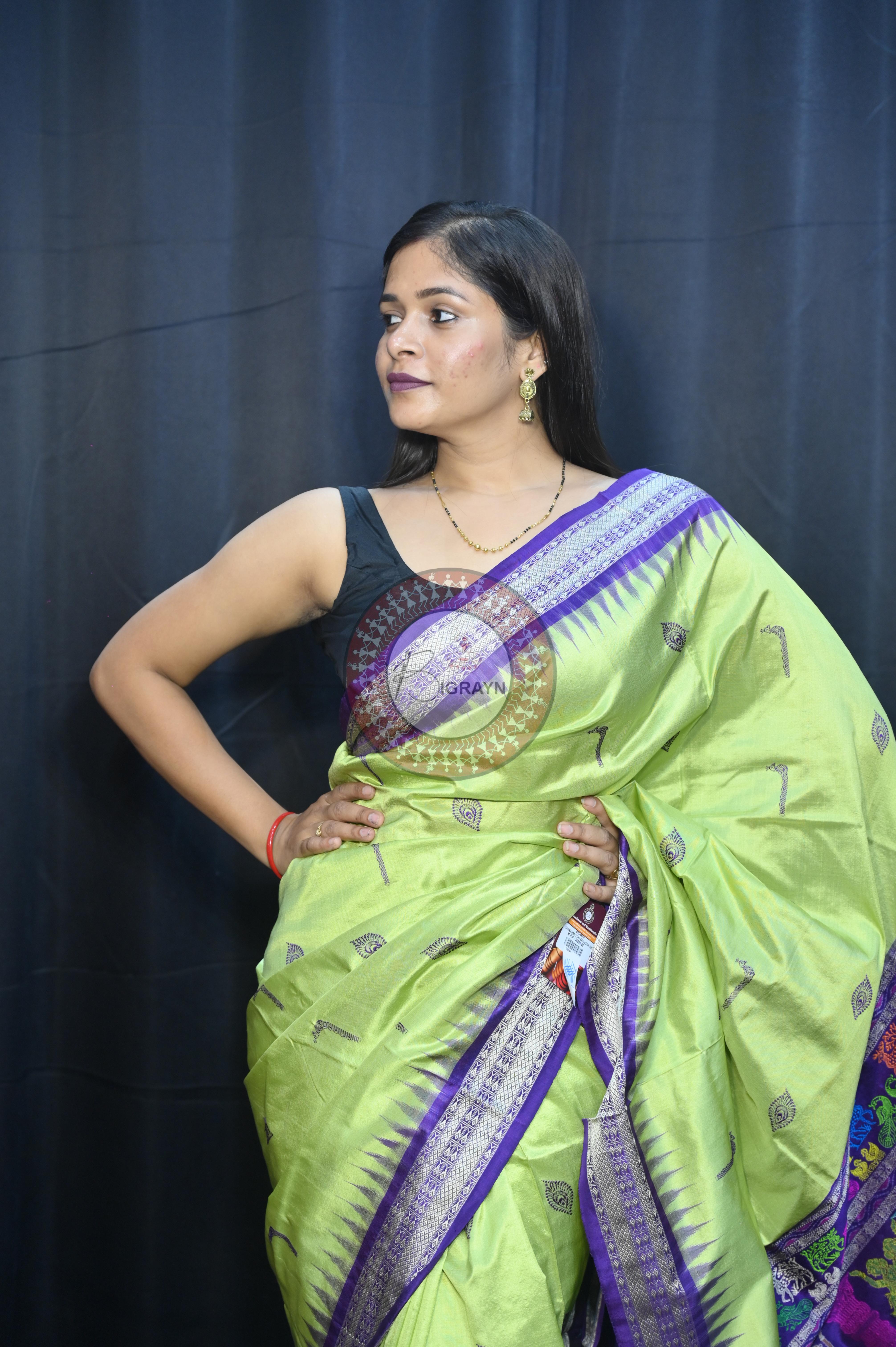 Light Green Purple Rasleela Exclusive Sambalpuri Silk Saree