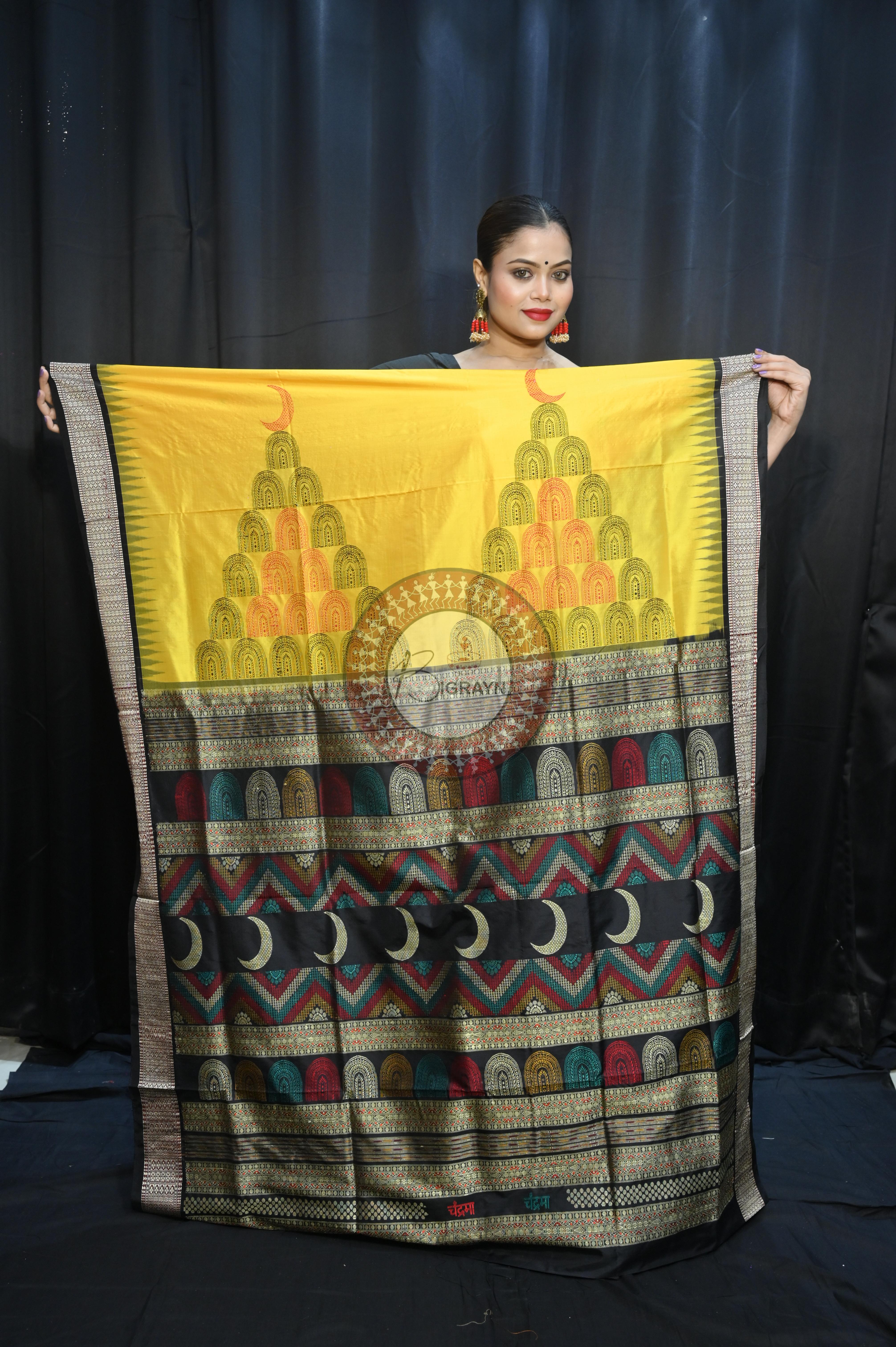 Yellow Black Chandrama Exclusive Sambalpuri Silk Saree